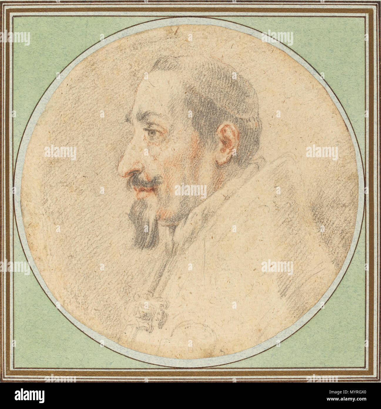 Dimensions ; noir et craie rouge sur papier vergé ; diamètre : 12,9 cm (5 1/16 in.) mont : 19,2 x 19,2 cm (7 9/16 x 7 9/16 in.) ; 356 Andrea Sacchi le pape Alexandre VII Dimensions Banque D'Images Dimensions ; noir et craie rouge sur papier vergé ; diamètre : 12,9 cm (5 1/16 in.) mont : 19,2 x 19,2 cm (7 9/16 x 7 9/16 in.) ; 356 Andrea Sacchi le pape Alexandre VII Dimensions Banque D'Images