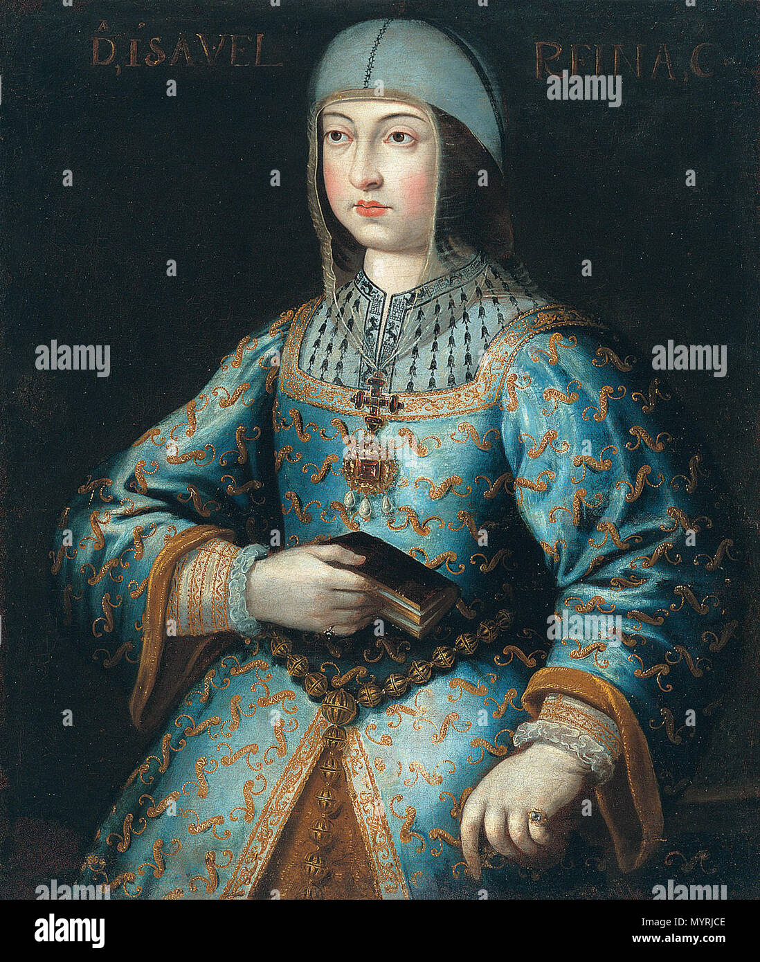 . Español : Retrato de la Reina Isabel la Católica (1451-1504), que fue hija del Rey Juan II de Castille et de la Reina Isabel de Portugal. Este retrato forma parte de la llamada Colección Generalife : grupo de pinturas compuesta por records retratos de reyes españoles de la Casa de l'Autriche. Esta colección estuvo en El Palacio del Generalife hasta que este edificio pasó un ser propiedad del Estado en 1921, momento en el que pasan a formar parte de las colecciones de la Casa de los Tiros, que estaba ligada al Generalife al pertenecer a los marqueses de Campotéjar, alcaides del Generalife desde el Banque D'Images