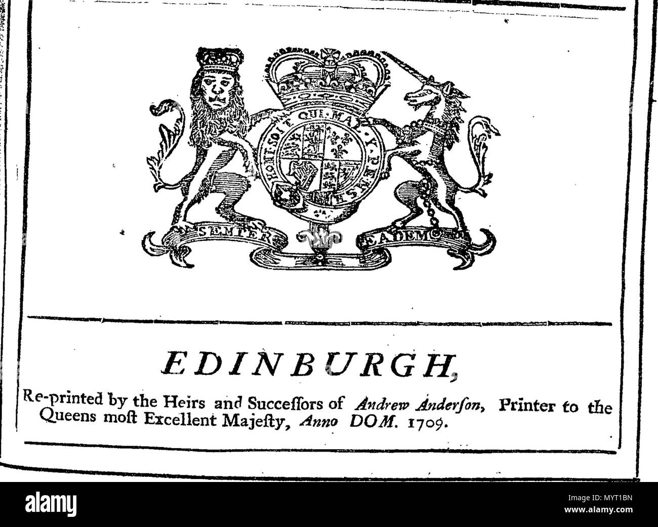 . Anglais : Fleuron du livre : Anno regni Ann ? Regin ? Magn ? Britanni ?, Franci ?, & Hiberni ?, septimo. Au Parlement convoqué pour être tenue à Westminster, le huitième jour de juillet, anno dom. 1708. Dans la septième année du règne de notre souveraine dame Anne, par la grâce de Dieu, de Grande-Bretagne, de la France et de l'Irlande, la reine, défenseur de la foi, &c. Et par plusieurs mandats de prorogation commencé et Holden sur le seizième jour de novembre 1708. En cours de la première session de la présente législature. 360 Anno regni Ann Fleuron N047560-2 Banque D'Images