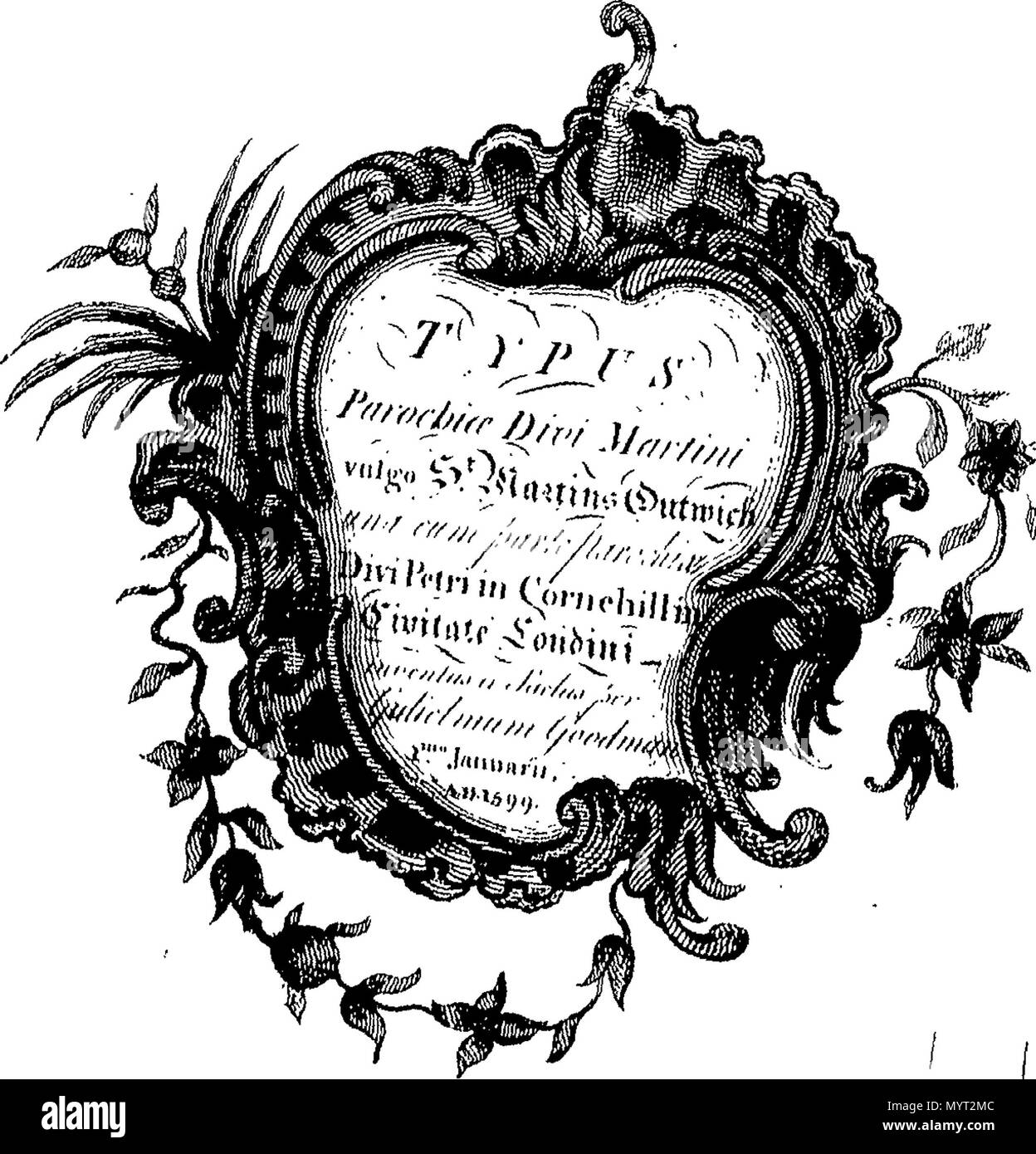 . Anglais : Fleuron du livre : antique demeure, de l'église paroissiale de Saint Martin de Londres. Outwich Dédié humblement (avec permission) à Jonathan Eade Esq. Master ... ... Les gardes de Assistants de la Worshipful Company of Merchant Taylors patrons de ladite église, par ... Robt. Wilkinson. Cornhill Jany. 5e 1797. 368 demeure antique, de l'église paroissiale de Saint Martin de Londres Outwich Fleuron T076448-4 Banque D'Images