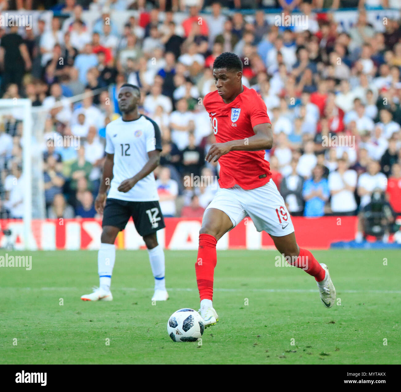 Elland Road, Leeds, Royaume-Uni. 7 juin, 2018. Le football international friendly, l'Angleterre et le Costa Rica ; Marcus Rashford d'Angleterre s'exécute sur l'attaque : Action Crédit Plus Sport/Alamy Live News Banque D'Images