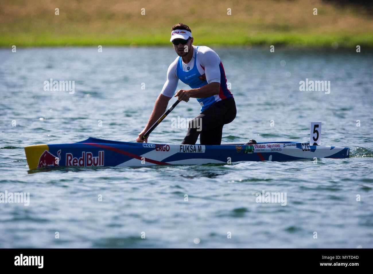 Régates Ada Ciganlija, Belgrade, Serbie. 8 juin, 2018. La CEA Canoe Sprint et Paracanoe Championnats d'Europe seniors ; Martin Fuksa de CZE participe à un seul Hommes Canoë (C1), de la chaleur 2, 1000m sprint race : Action Crédit Plus Sport Images/Alamy Live News Banque D'Images