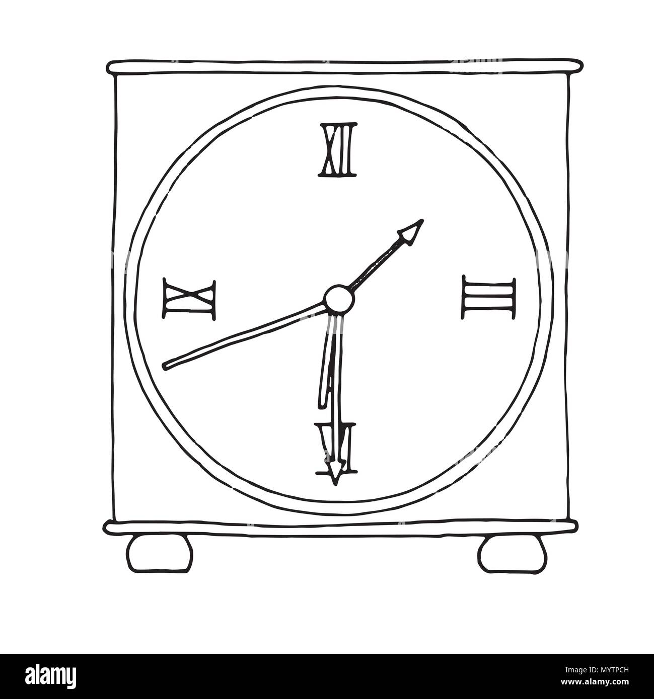 Hand drawn réveil isolé sur fond blanc. Vector illustration d'un croquis de style. Illustration de Vecteur