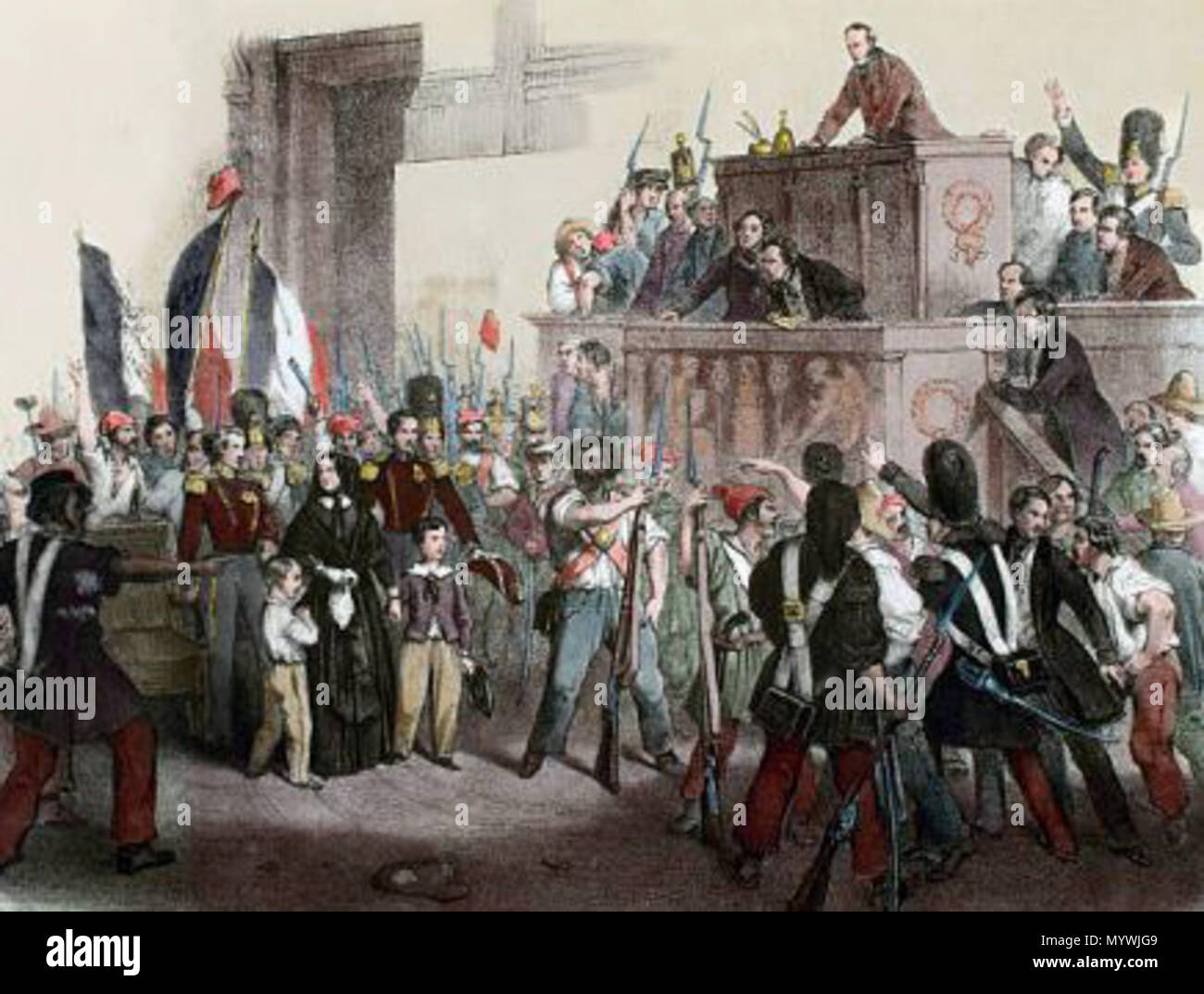 . Anglais : La duchesse douairière d'Orléans entre dans l'Assemblée Nationale avec ses deux fils et le duc de Nemours tenté en vain d'être proclamé régent pour son premier fils Louis Philippe, Comte de Paris ; Paris 24 février 1848 . 4 février 2018, 18:52:13. Inconnu 98 la duchesse d'Orléans entre dans l'Assemblée nationale essaie d'être proclamé régent, 24 février 1848 Banque D'Images