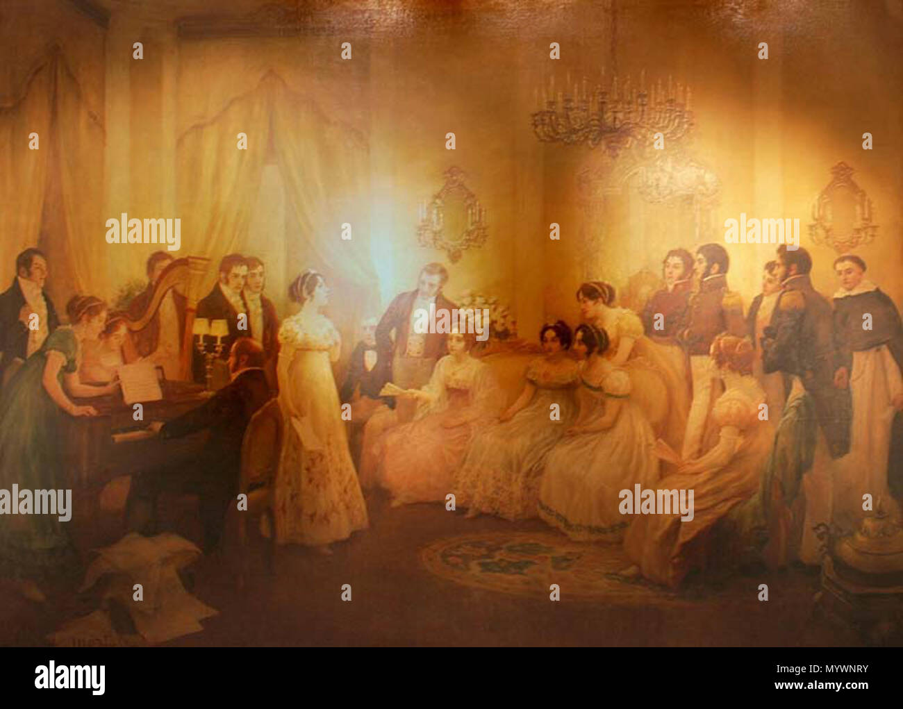 . Español : El Himno Nacional Argentino se por primera vez en interprétation la casa de María Sánchez de Thompson, el 14 de mayo de 1813. . Date inconnue. Fray Pedro Subercaseaux Errázuriz (1880-1956) 1 Himno Nacional Argentino Banque D'Images