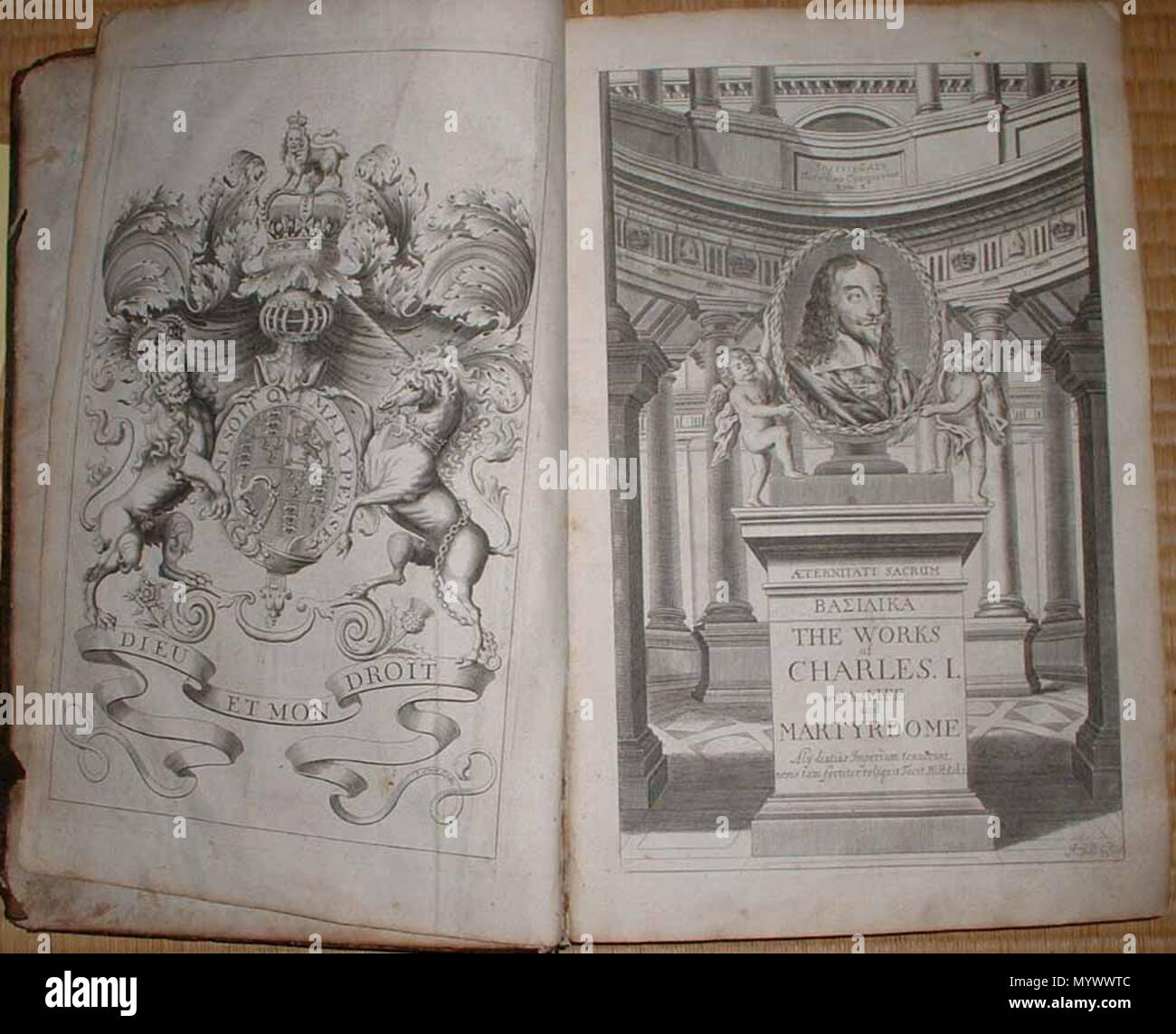 . Anglais : Basilique, les Œuvres du roi Charles le Martyr, 1662, page de titre gravure par un Hertochs graveur néerlandais . 31 janvier 1662. Un Hertochs 13 Basilique par le Roi Charles Page titre 1662 Banque D'Images