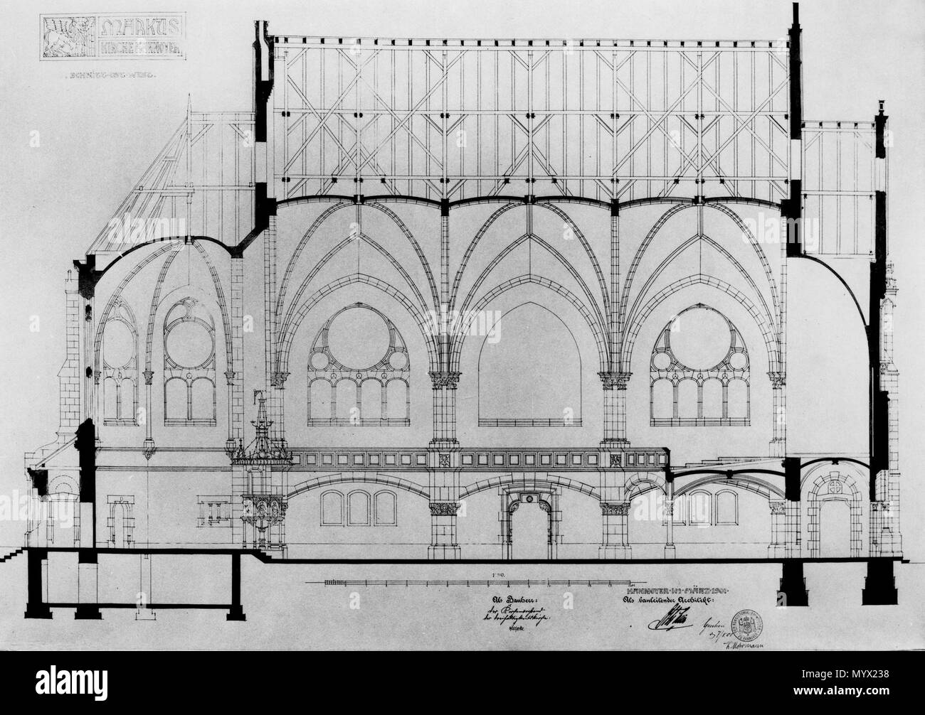 4 1901-03-01 Otto Lüer Architekturzeichnung Markuskirche Hannover (5) Banque D'Images