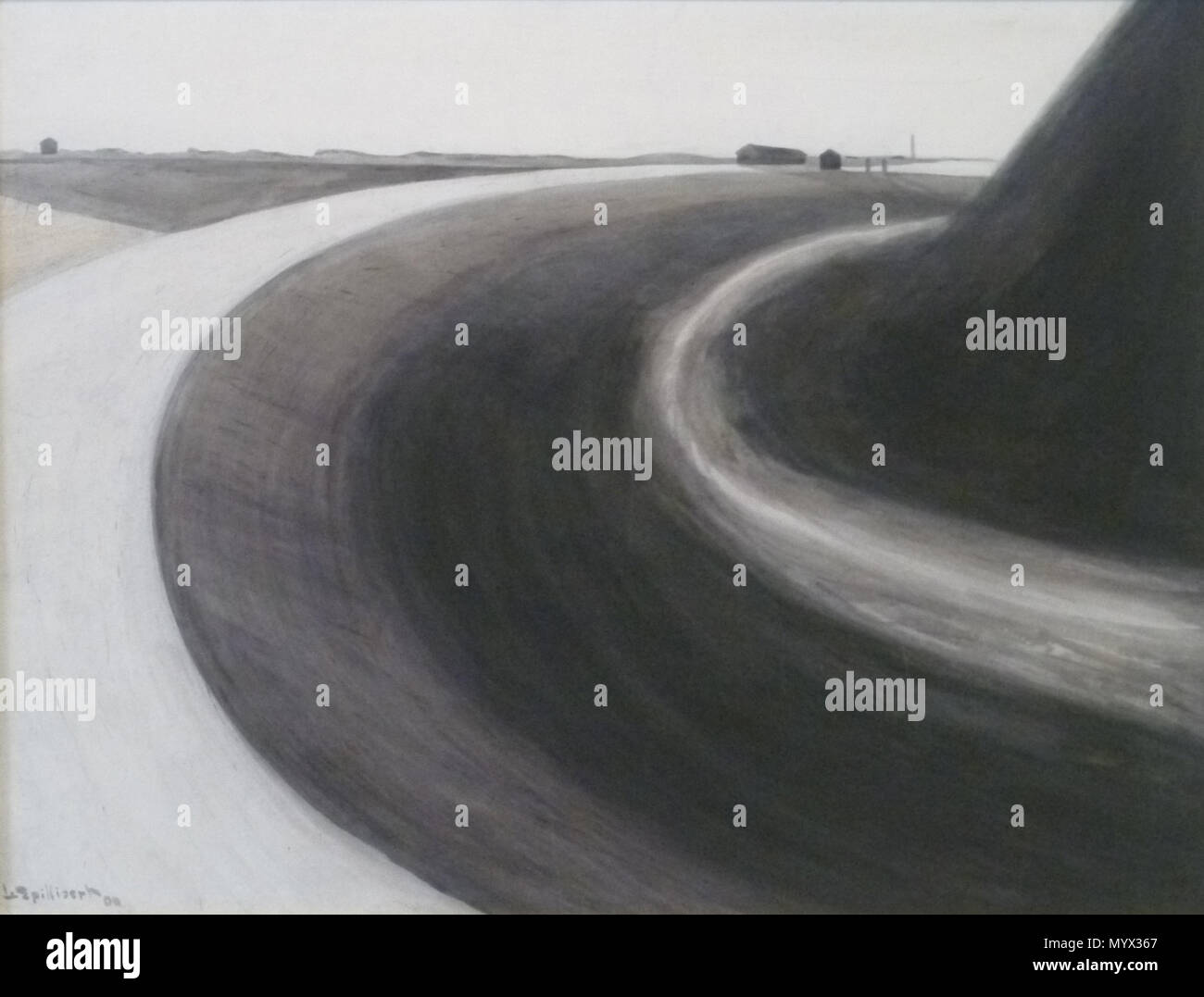 66 Léon Spilliaert (1909) - De dijk van Oostende naar de vuurtoren toe, gebogen perspectief Banque D'Images