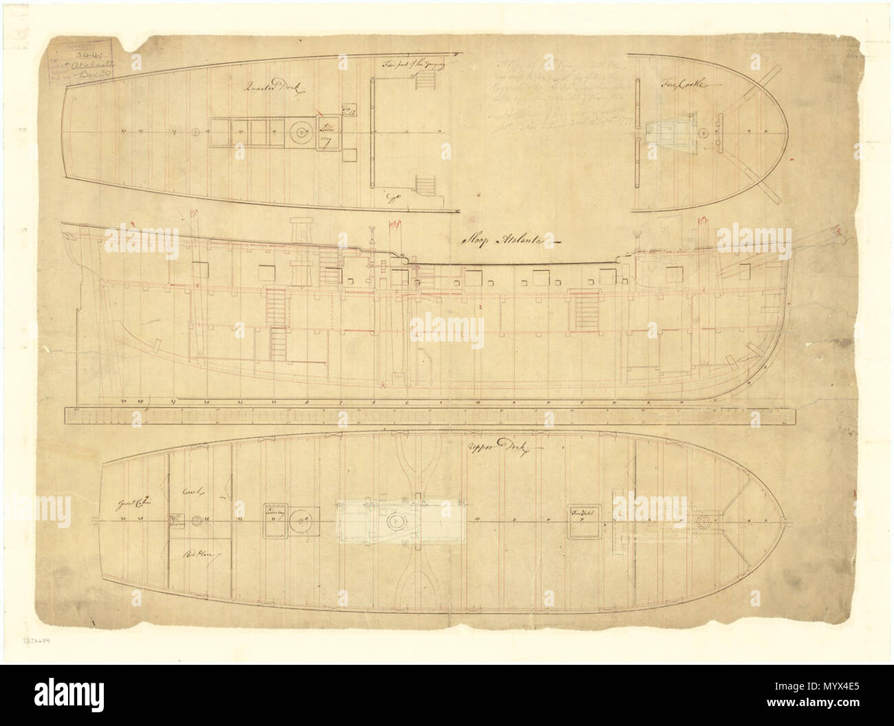 . Anglais : Atalanta (1775) ; Cygnet (1776) ; Hound (1776) ; Vulture (1776), Spy (1776) ; Hornet (1776) ; Alligator (1780). Échelle : 1:48. Plan montrant la plage arrière, le gaillard, à l'intérieur profil et pont supérieur pour l'Atalanta (1775), un navire de 14 canons. Le plan a été réutilisée plus tard en 1774 pour la mise en place de la Cygnet (1776). Il a été copié en 1775 pour Hound (1776), Vautour (1776), Spy (1776) et Hornet (1776), et enfin à nouveau copiés en 1779 pour l'Alligator (1780) de la même classe. ATALANTA 1775 . Vers septembre 1774. 384 Inconnu Atalanta (1775) ; Cygnet (1776) ; Hound (1776) ; Vulture (1776), Spy (1776) ; Horn Banque D'Images . Anglais : Atalanta (1775) ; Cygnet (1776) ; Hound (1776) ; Vulture (1776), Spy (1776) ; Hornet (1776) ; Alligator (1780). Échelle : 1:48. Plan montrant la plage arrière, le gaillard, à l'intérieur profil et pont supérieur pour l'Atalanta (1775), un navire de 14 canons. Le plan a été réutilisée plus tard en 1774 pour la mise en place de la Cygnet (1776). Il a été copié en 1775 pour Hound (1776), Vautour (1776), Spy (1776) et Hornet (1776), et enfin à nouveau copiés en 1779 pour l'Alligator (1780) de la même classe. ATALANTA 1775 . Vers septembre 1774. 384 Inconnu Atalanta (1775) ; Cygnet (1776) ; Hound (1776) ; Vulture (1776), Spy (1776) ; Horn Banque D'Images