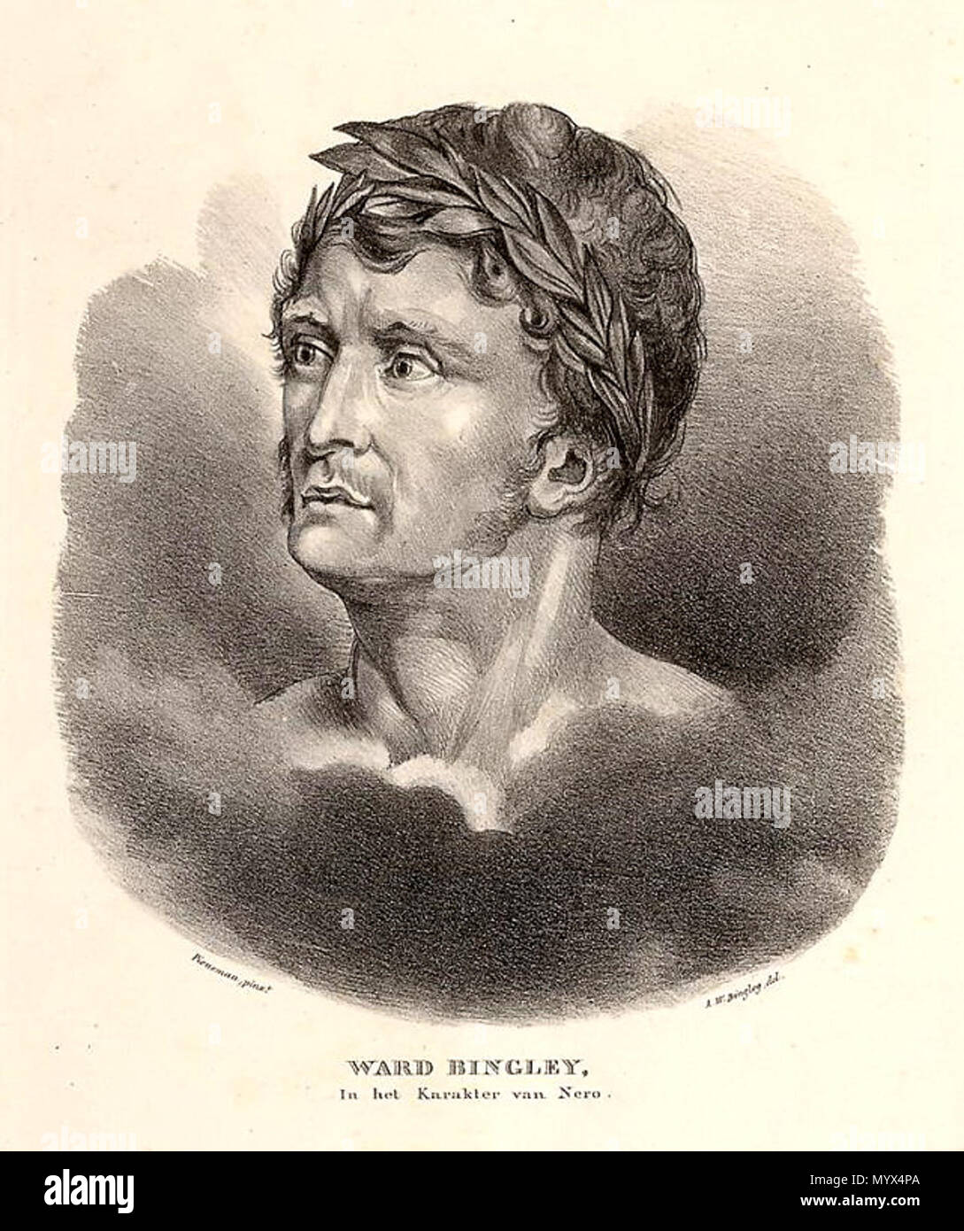 . Anglais : Gravure d'après un dessin de Jan Willem Pieneman( ?) de l'acteur néerlandais Ward Bingley (1757-1818) comme Nero dans la tragédie Épicharis et Néron (1794) par Gabriel-Marie Legouvé. . 19 janvier 2018, 08:51:55. Jan Willem Pieneman ? (1779-1853) 25 Ward Bingley Nero dans la sla Epicharis &AMP ; Nero Banque D'Images