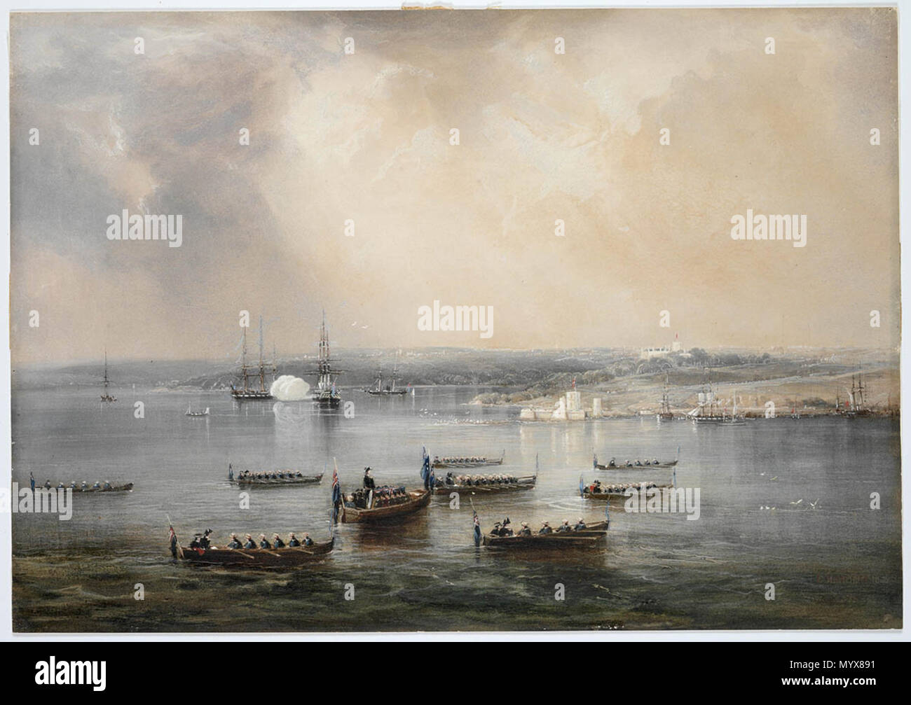 . Anglais : Les funérailles du Contre-amiral Philip Parker King est décédé 26 Fév 1856 . 28 mars 2013, 11:44:03. Conrad Martens 2 l'enterrement du Contre-amiral Phillip Parker King, 1856, peint par Conrad Martens Banque D'Images