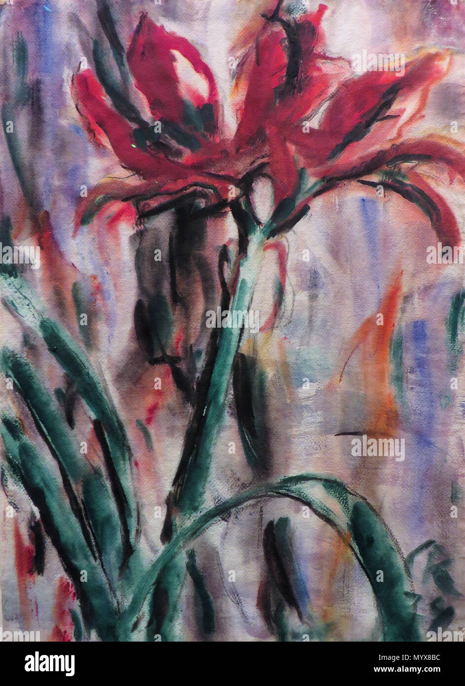 . Deutsch : Christian Rohlfs (1849-1938) : Amaryllis, 1924, Wassertempera. . 1924. Christian Rohlfs 41924 Rohlfs Amaryllis Banque D'Images
