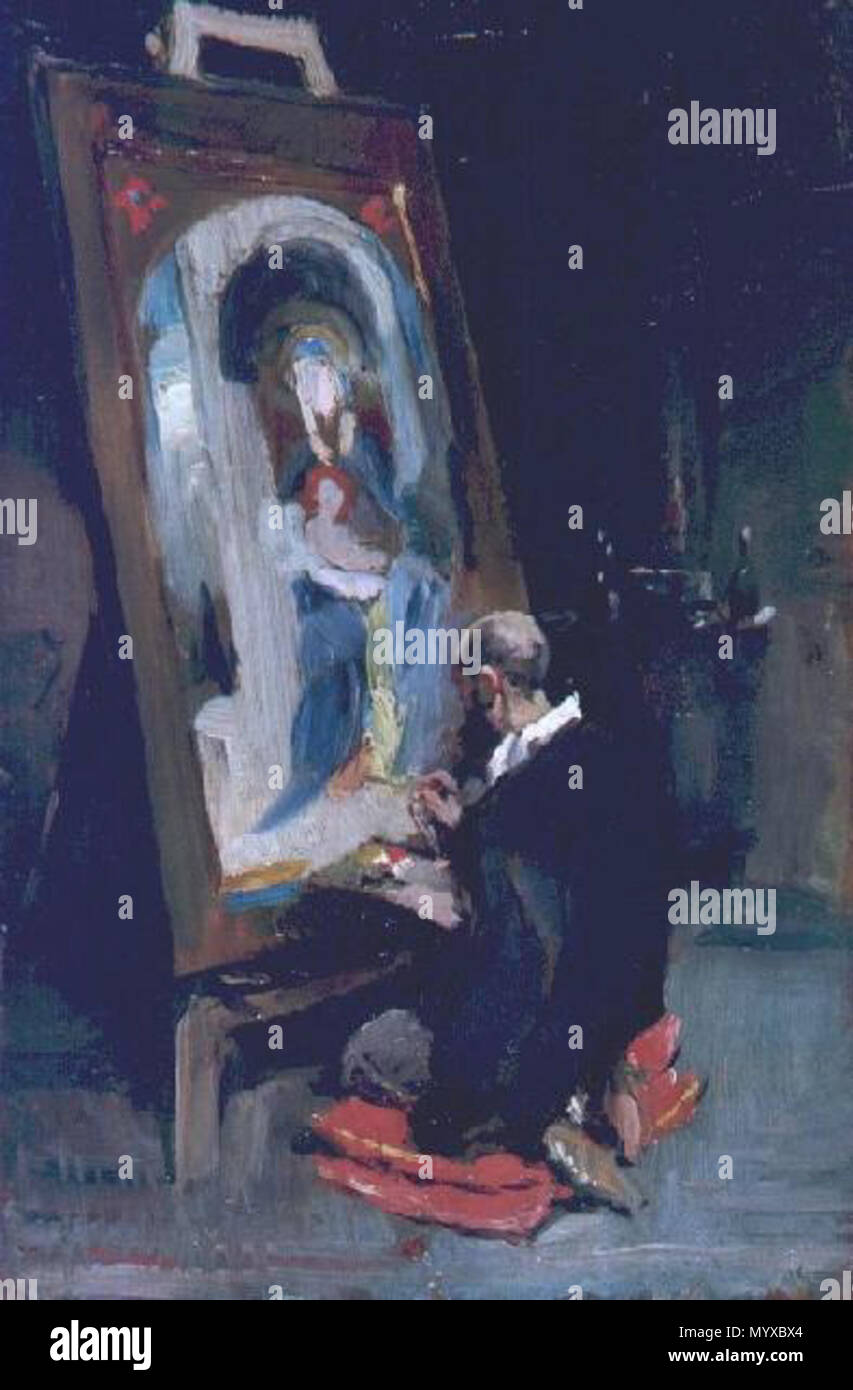 . Español : Ángel María de Barcia, pintando en su estudio de Roma, óleo sobre tabla, 20,5 x 13,5 cm, Museo de Bellas Artes de Córdoba . 1877. Alejandro Ferrant Fischermans 8 Alejandro Ferrant-barcia Banque D'Images
