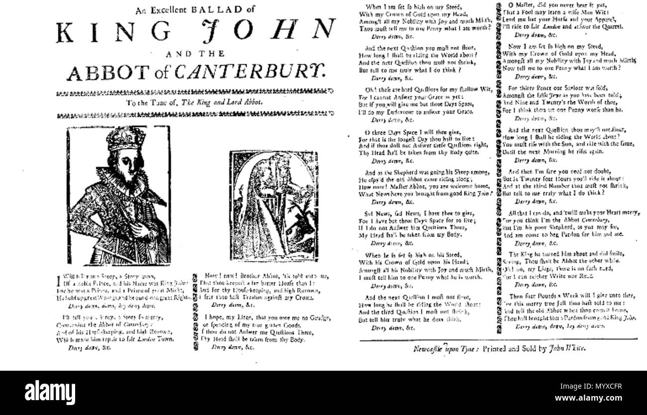 . Anglais : Une excellente ballade du roi Jean et l'abbé de Canterbury, un 18e siècle bordée de Newcastle-upon-Tyne 9 Une excellente ballade du roi Jean et l'abbé de Canterbury (ca24050) Banque D'Images