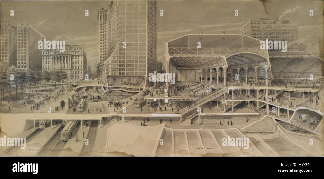 . Vue en coupe montrant les installations de circulation du pont de Brooklyn à l'occasion de Projet de terminal Manhattan ... entre 1910 et 1914 17 Le Musée de Brooklyn - Vue en coupe montrant les installations de circulation du pont de Brooklyn - Harry M. Pettit Banque D'Images
