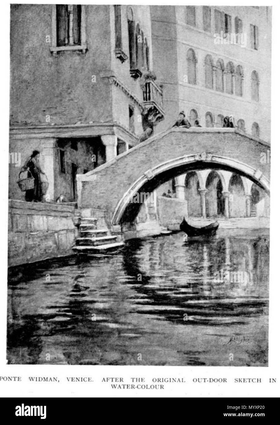 . Anglais : 1905 imprimer des pages de femmes peintres du monde, de l'époque de Caterina Vigri, 1413-1463, à Rosa Bonheur et l'époque actuelle, par Walter Shaw Sparrow, l'art et la vie Bibliothèque, Hodder & Stoughton, Paternoster Row, Londres 27 . Anglais : Ponte Widman, Venise . 190545 Helen Allingham, R.W.S. - Ponte Widman Venice Banque D'Images