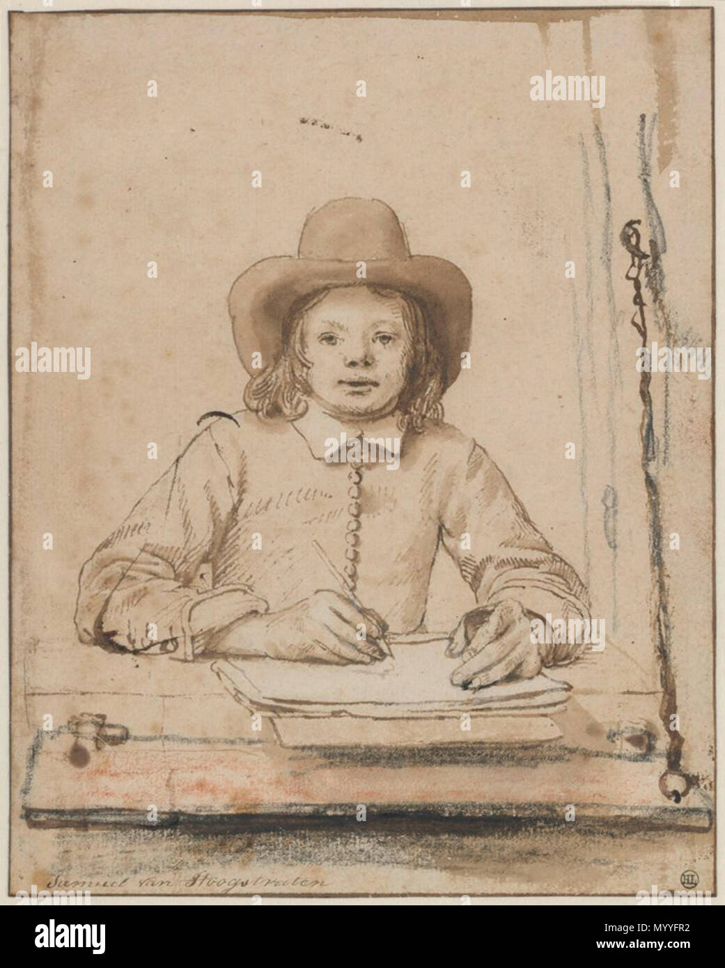 . English : Autoportrait de Samuel van Hoogstraten (1642) avec des corrections, certainement par Rembrandt. Fondation Custodia, Paris. . 1642. Samuel van Hoogstraten 90 Samuel von Hoogstraten autoportrait 1642 Banque D'Images