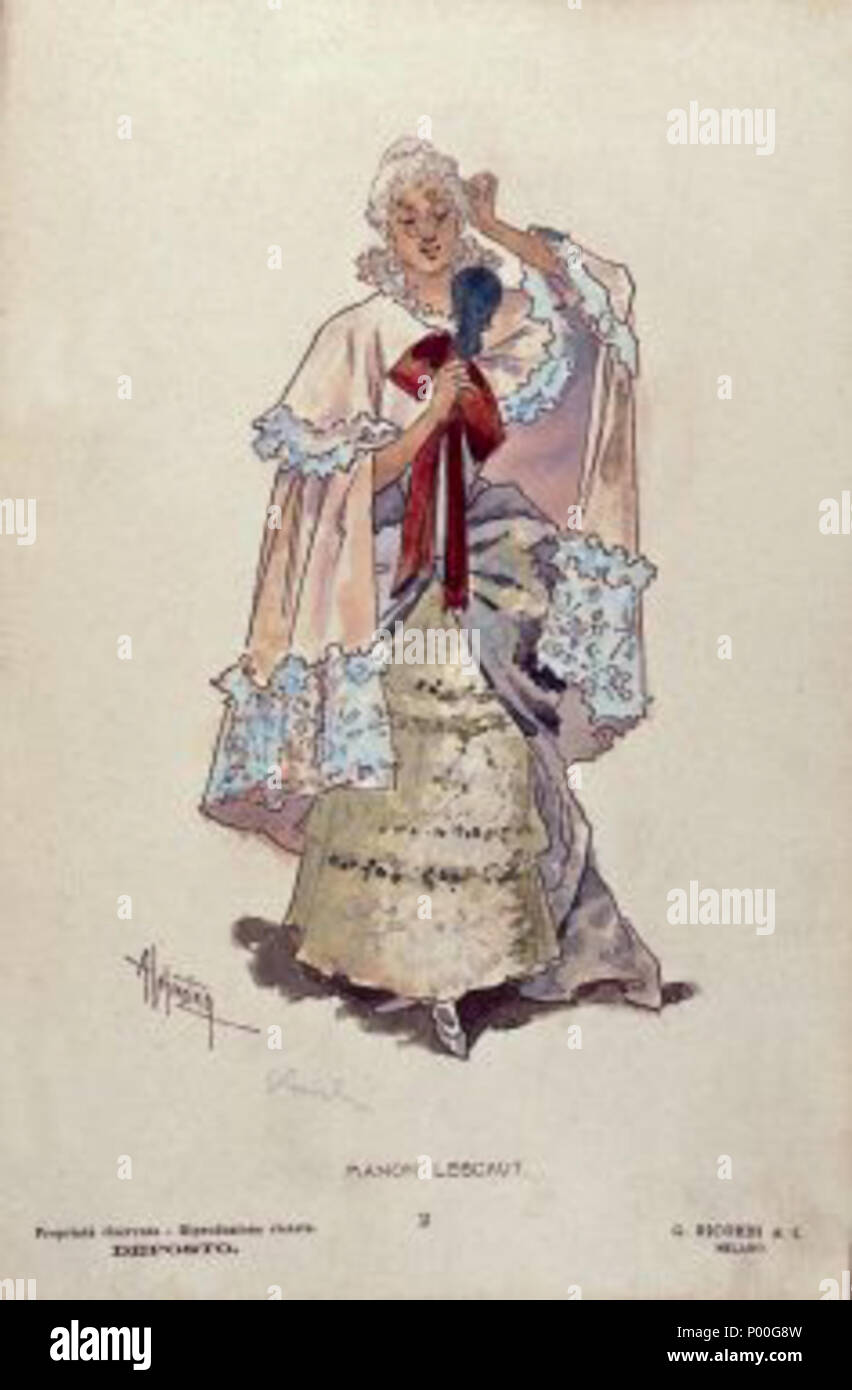 . Anglais : Description : Le costume de Manon pour l'Acte II de Manon Lescaut pour la première mondiale de performance, Teatro Regio di Torino, 1 février 1893. Artiste : Adolf Hohenstein (1854-1928) Provenance : Museo Teatrale alla Scala. Source : http://www.comitatopuccini.it/page.php ?page =21&langId =1&zoomImg =9 . 20 novembre 2008 (date d'origine). L'original a été Voceditenore à uploader French Wikipedia 68 Manon Lescaut Manon Costume Acte II Banque D'Images