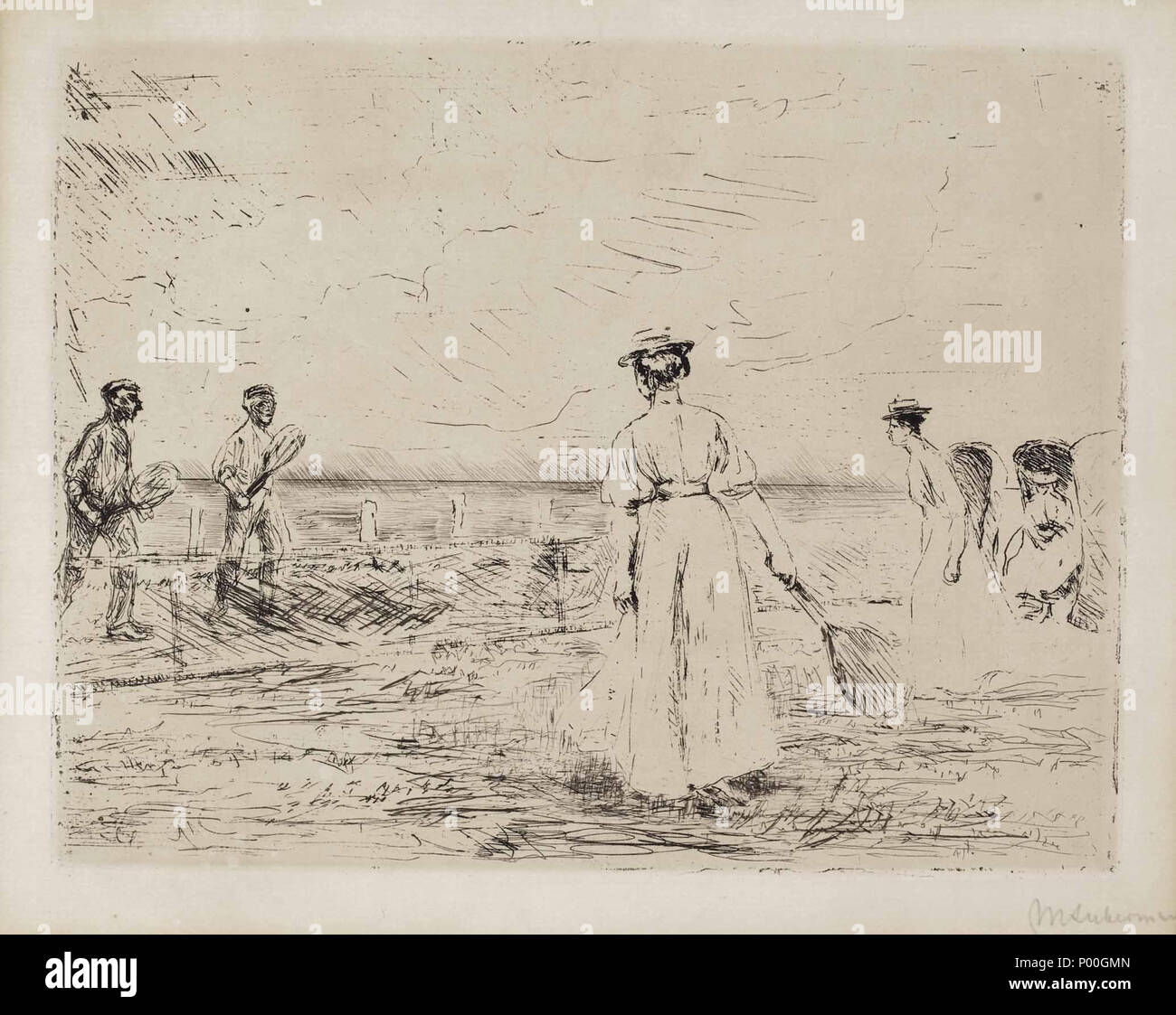 . Deutsch : Federballspieler am Strand. Signiert : M. Liebermann, Radierung, Plattengröße ca. 19 x 25 cm . en 1935. Max Liebermann (1847-1935), peintre allemand Description graveur, lithographe et dessinateur Date de naissance/décès 20 Juillet 1847 8 février 1935 Lieu de naissance/décès Berlin Berlin lieu de travail Berlin (1863-1868, 1884-1935), Weimar (1868-1873), Düsseldorf (1871), Pays-Bas (1871), Paris (1872, 1873-1879, 1882, 1896), Amsterdam (1872, 1876, 1879, 1880, 1881, 1882, 1883, 1884, 1905, 1906, 1907, 1908) Barbizon (1874-1875), Dordrecht (1877), Italie (1879, 1893), Munich (18 Banque D'Images
