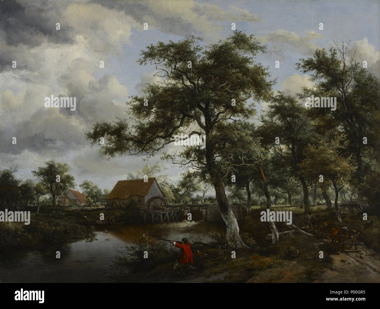 . Anglais : Paysage avec moulin à eau . circa 1665 Meindert Hobbema 70 - Paysage boisé avec moulin à eau - 41,2 - Minneapolis Institute of Arts Banque D'Images