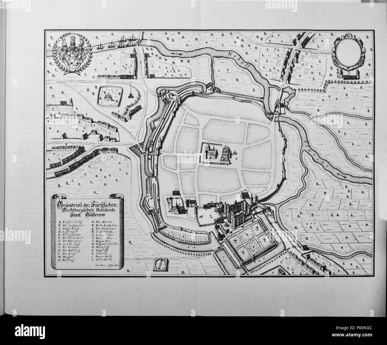 . Deutsch : Grundriss von Güstrow, Mecklenburg-Vorpommern, Deutschland English : plan de ville de Güstrow, Mecklenburg-Vorpommern, Allemagne . avant 1653 20 Saxoniae Inferioris (Merian) b 014 Banque D'Images