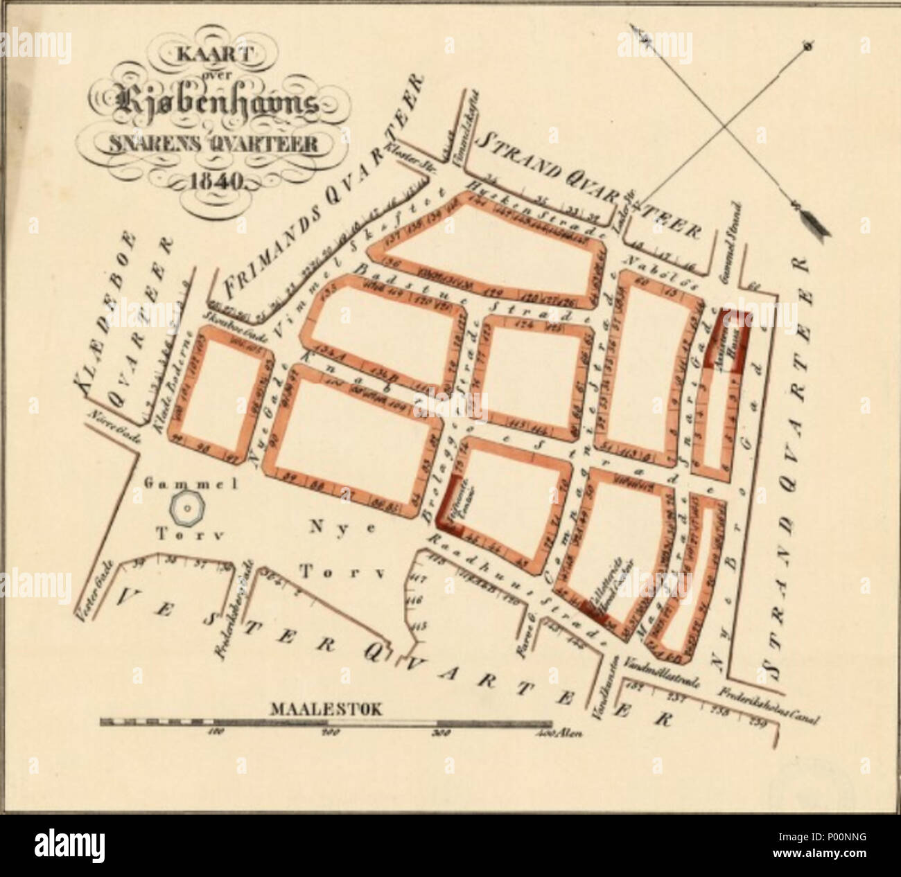 . Anglais Snarens Qvarteer : Carte de la région de Copenhague, Danemark. 94 Snarens Qvarteer 1840 Banque D'Images