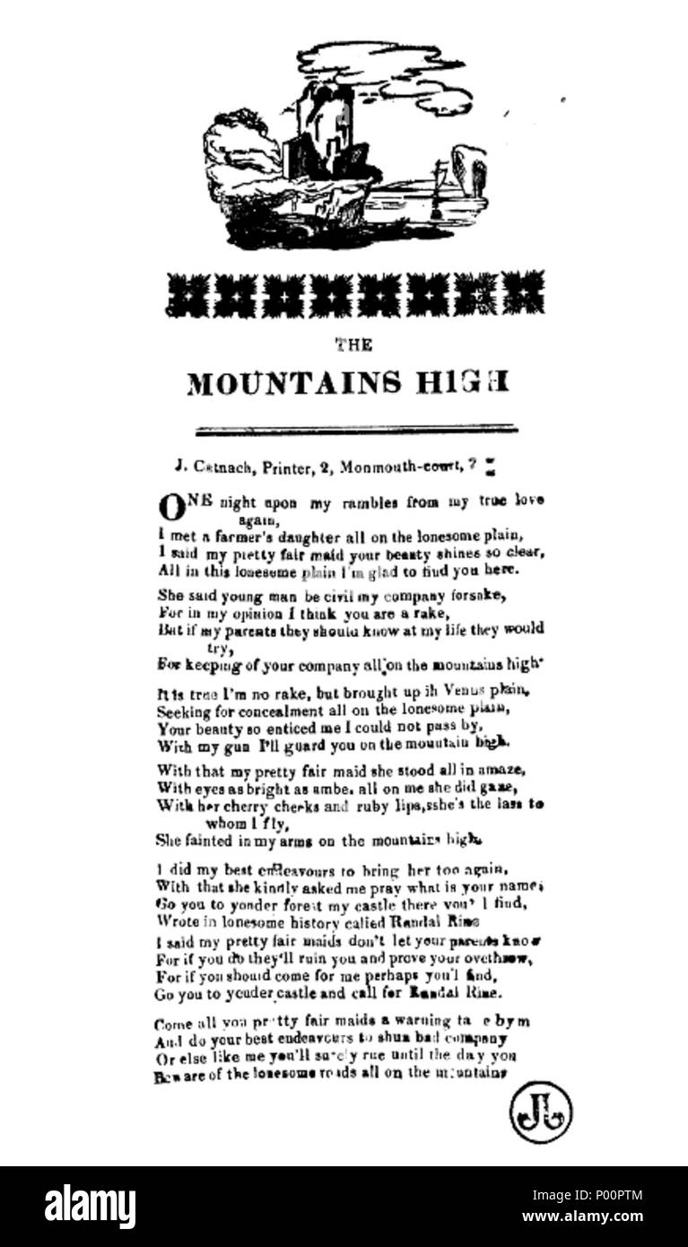 . Anglais : les montagnes de haut. Un Anglais broadside (imprimés avant 1839) 98 Les montagnes élevées (ca19843) Banque D'Images