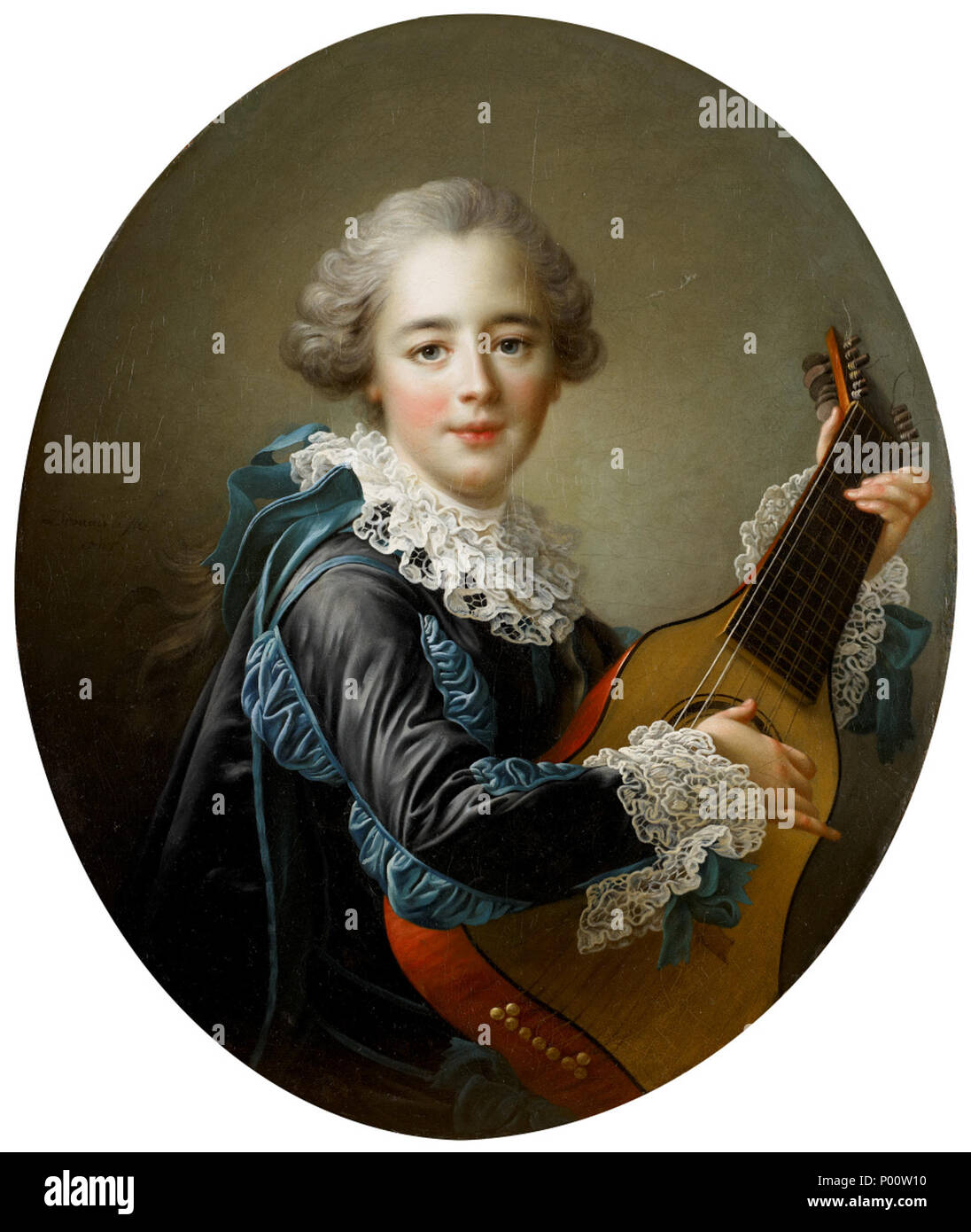 15 Madame du Barry à la guitare par François Hubert Drouais Banque D'Images