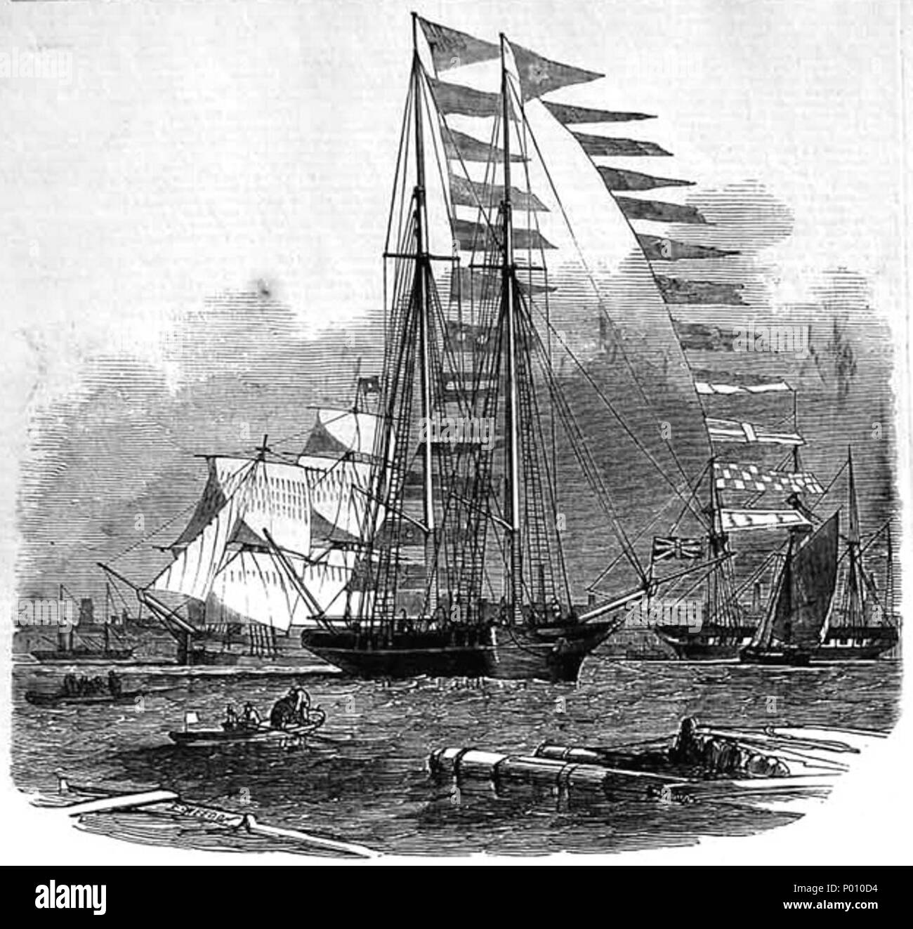 . Anglais : Le 'Titania' Goélette Yacht, construit pour M. Robert Stephenson, CE. . 1850. Non crédité. Il est peu probable qu'un artiste aurait été encore en vie en 1944. 100 Location de Titania, ILN 1850 Banque D'Images