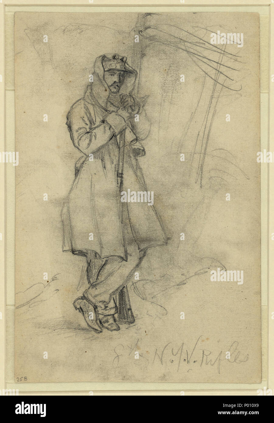 . Anglais : Titre : 8e N.Y.V. Rifles Abstract/medium : 1 dessin sur papier crème : crayon ; 13,8 x 9,1 cm. (Feuille). . 1860. Alfred Waud, R. (Alfred Rudolph), 1828-1891, l'artiste 23 8e N.Y.V. Rifles RCAC2004660770 Banque D'Images