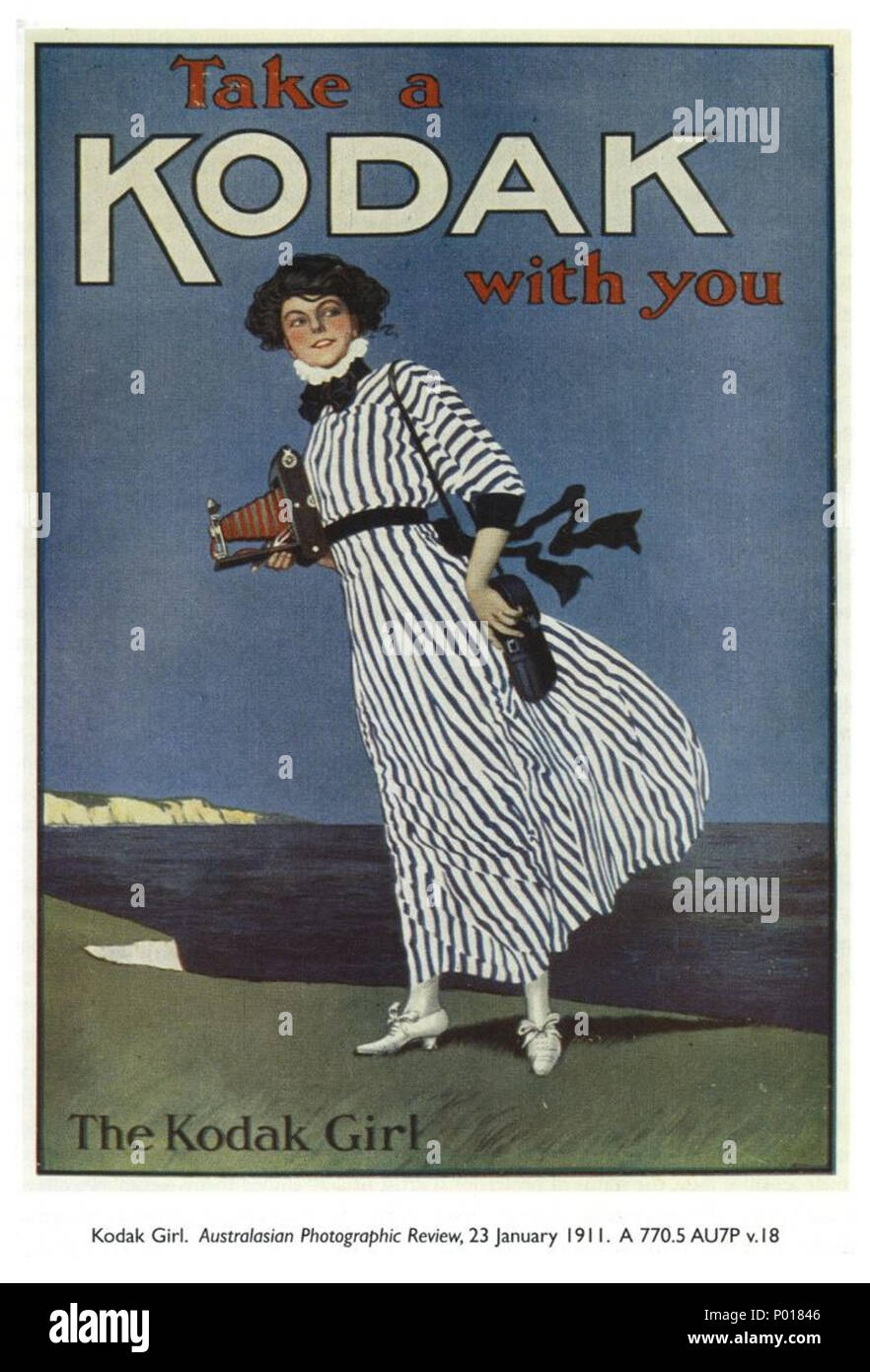 . 한국어 : 코닥에서 사용한 1911년 Mrs.Kodak. 이 광고는 여성 장년층의 보급에 및 중 카메라 결정적으로 기여했다. . 1905. George Eastman 5 Mrskodak Banque D'Images