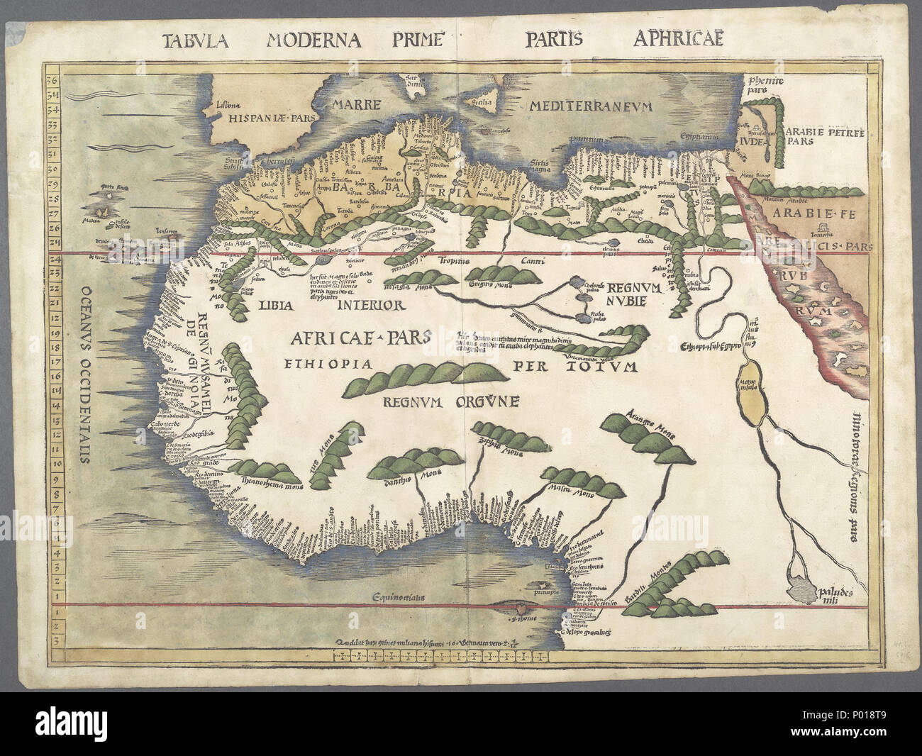 . Anglais : une carte moderne de la première partie de l'Afrique, l'équivalent de la quatrième carte de l'Afrique de Ptolémée, p. 325 de la Strasbourg Ptolémée. 41 x 57 cm. À l'échelle italienne et miles. . 1513. Ptolémée (100-160) Les noms alternatifs ? ? ? ? ? ? ? ? ? ? ? ? ? ? ? ?  ? ? ? ? ? ? ? ? ? ? Latina : Claudius Ptolemaeus Romain Description, géographe, mathématicien, astronome, astrologue, philosophe et théoricien de la musique Date de naissance/décès vers 100 vers 160 Lieu de naissance/décès Péluse Alexandria contrôle d'autorité : Q34943 : VIAF ?54152998 ISNI : ?0000 0001 2280 0429 ULAN : ?500330559 RCAC : ?n50032768 GND : ?118641786 WorldC Banque D'Images