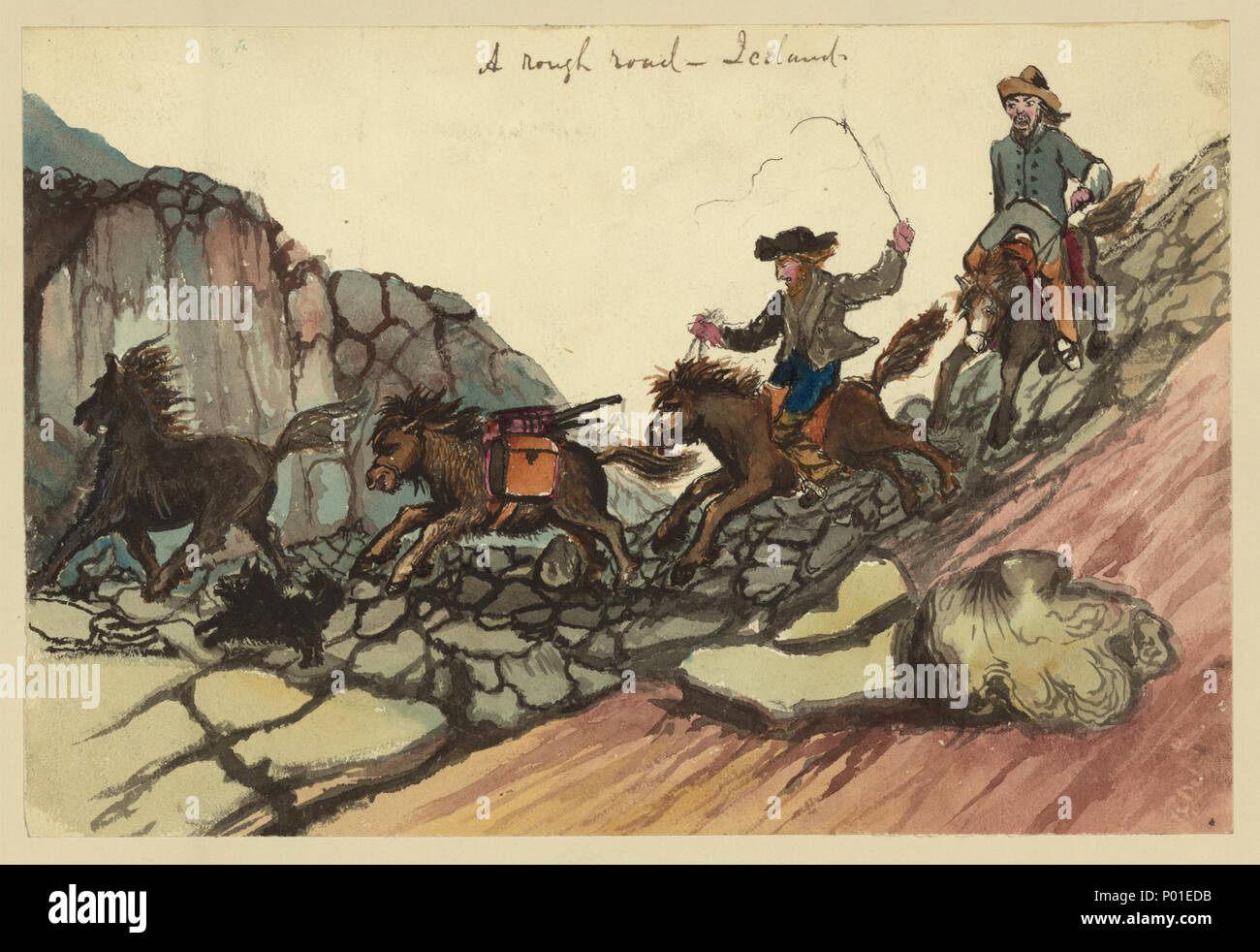 . Anglais : Titre : A rough road - Islande Abstract/moyenne : 1 dessin : pinceau encre et Aquarelle sur mine underdrawing. . 1862. Taylor, Bayard, 1825-1878, l'artiste 184 une route difficile - Islande RCAC2004662110 Banque D'Images