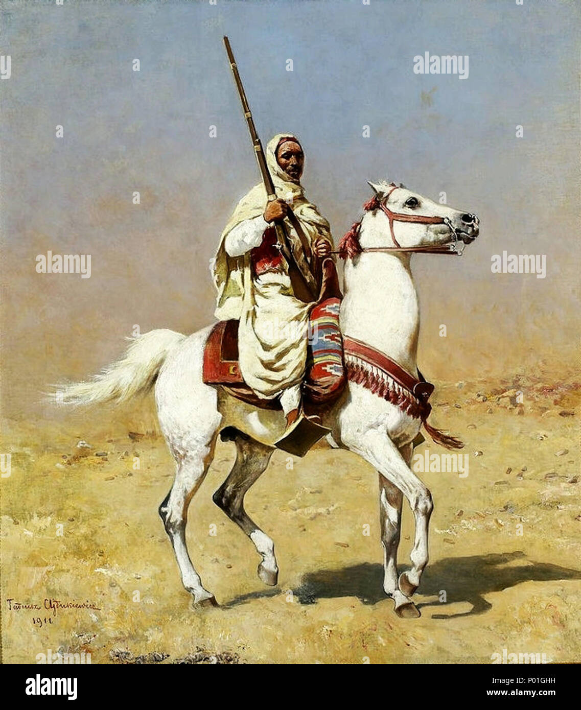 . Sur un cheval arabe gris. 19111 Arabes Ajdukiewicz sur un cheval gris Banque D'Images