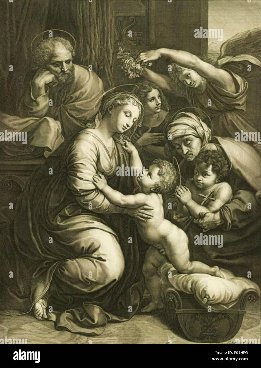 . Anglais : une impression de Jésus et de sa famille, une impression à partir d'une taille-douce, d'après une peinture de Raphaël. 8 Ederlinck Sainte Famille Banque D'Images