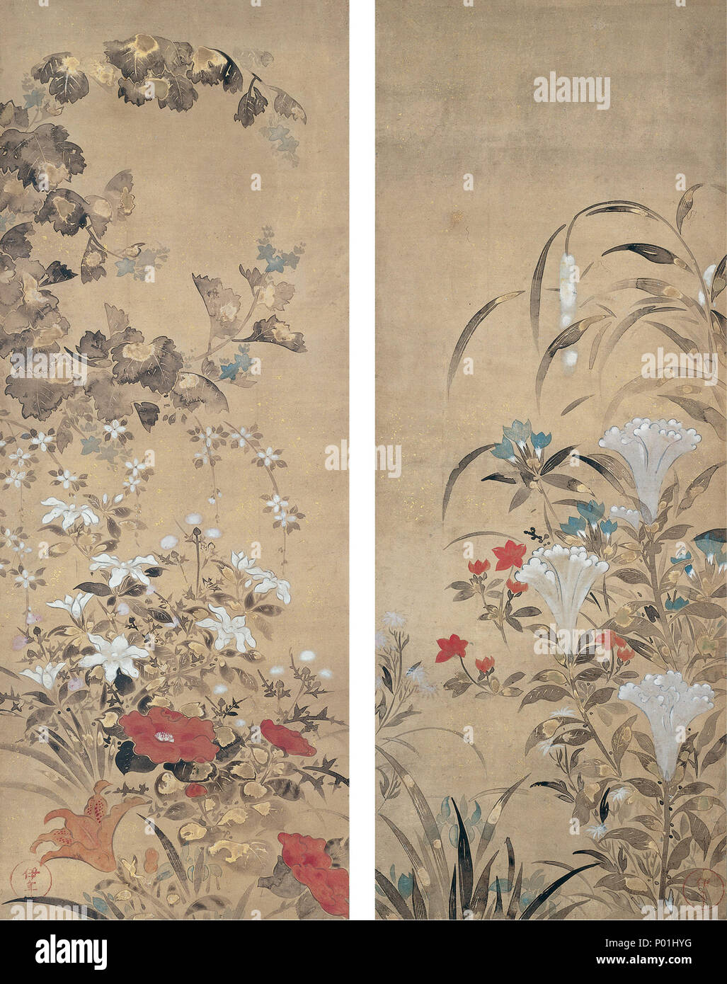 . Anglais : les fleurs de l'été ; les fleurs d'automne par Tawaraya Sōtatsu (Mary Griggs Burke Collection) . 17e siècle. Tawaraya S ?tatsu 9 Fleurs d'été fleurs d'automne ; Banque D'Images