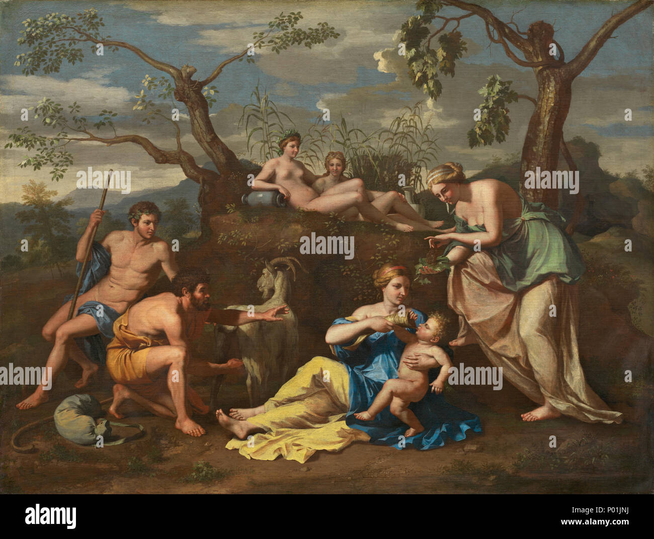 Disciple de Nicolas Poussin, Les nymphes nourrir l'enfant Jupiter, ch. 1650, huile sur toile, Samuel H. Kress Collection nymphes 17 nourrir l'enfant Jupiter UN12458 Banque D'Images