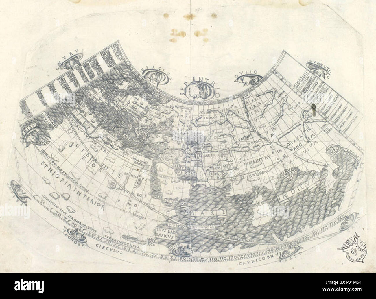 . Anglais : La première carte de la Bologna Ptolemy : une carte du monde à l'aide de la première projection de Ptolémée. . 1477. Ptolémée 22 Tabula Prima Banque D'Images