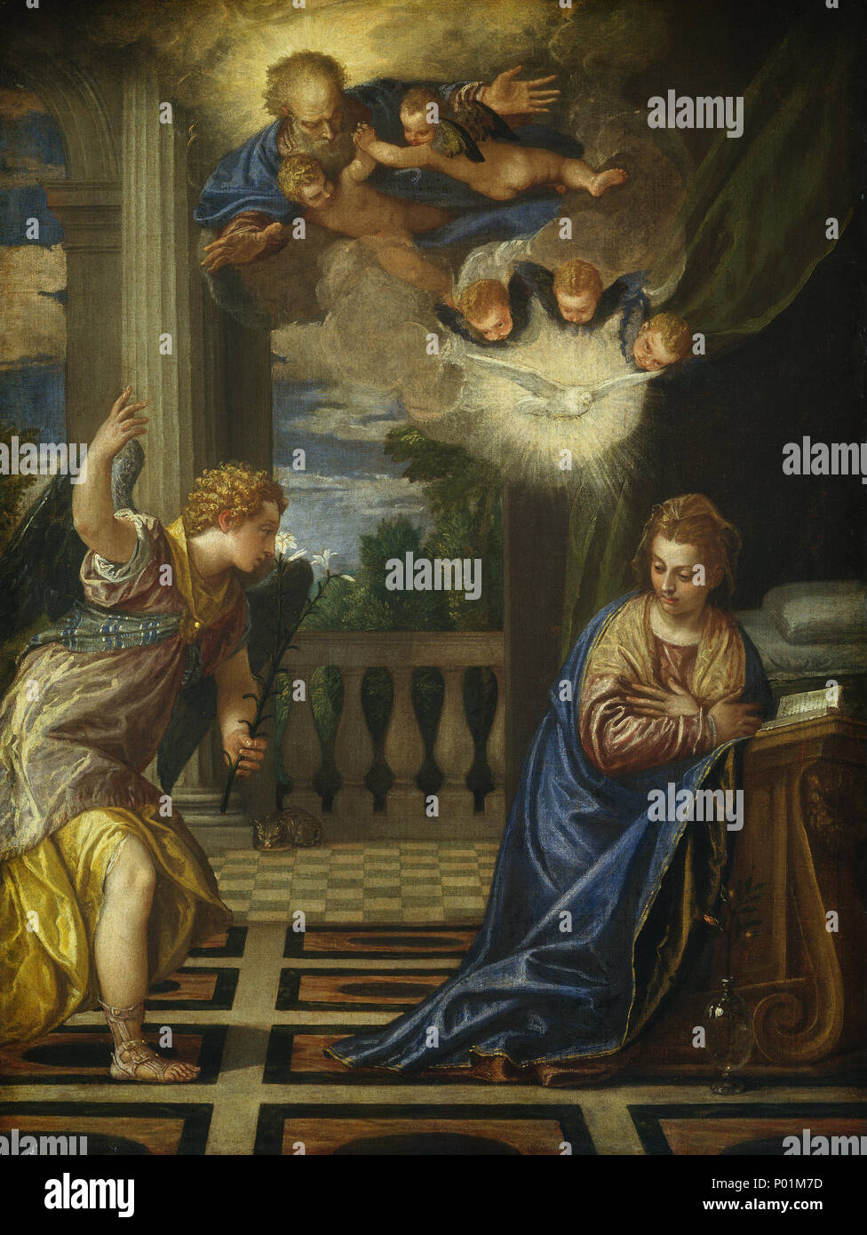 Peinture ; huile sur toile ; total : 98,4 x 75,3 cm (38 3/4 x 29 5/8 in.) Encadré : 123 x 99,1 x 7,3 cm (48 x 39 7/16 x 2 7/8 in.) ; 23 l'annonciation sc983 Banque D'Images