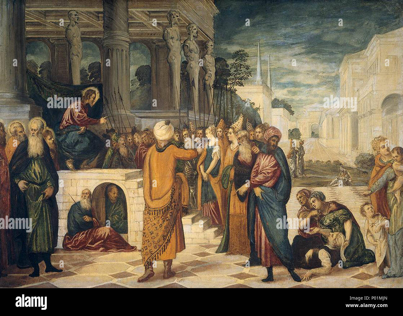 . Anglais : le Christ et la femme adultère. Nederlands : Christus en de overspelige vrouw. . Vers 1555 l'atelier de Tintoret 001 24 Banque D'Images