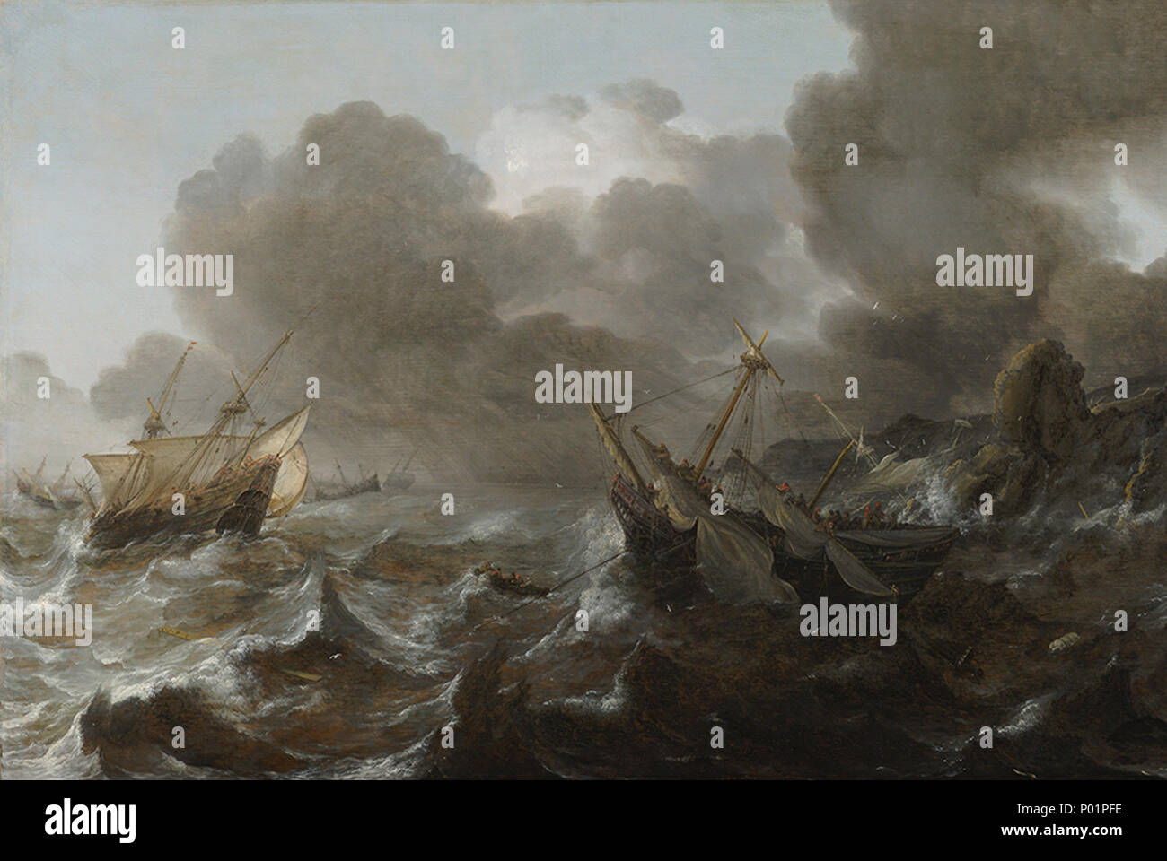 Anglais : les navires en détresse sur la mer déchaînée par Jan Porcellis  Cet objet est classé dans RKDimages, base de données de l'Institut  néerlandais pour l'histoire de l'Art, sous la