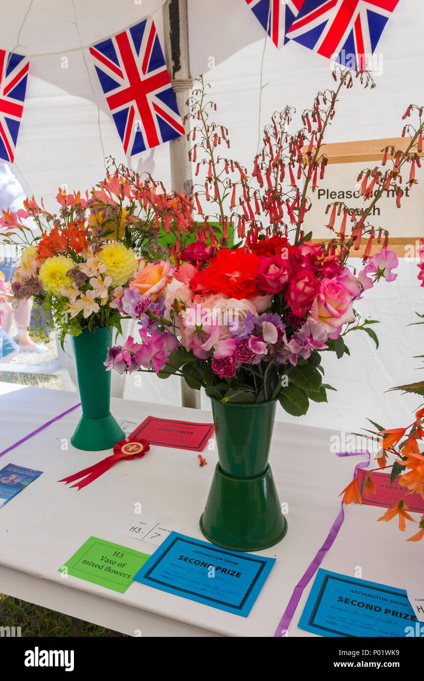 Un vase de fleurs mixtes concours entrées dans la section de l'horticulture florale Arts et artisanat tente au show 2017 The Beverley Hotel Banque D'Images