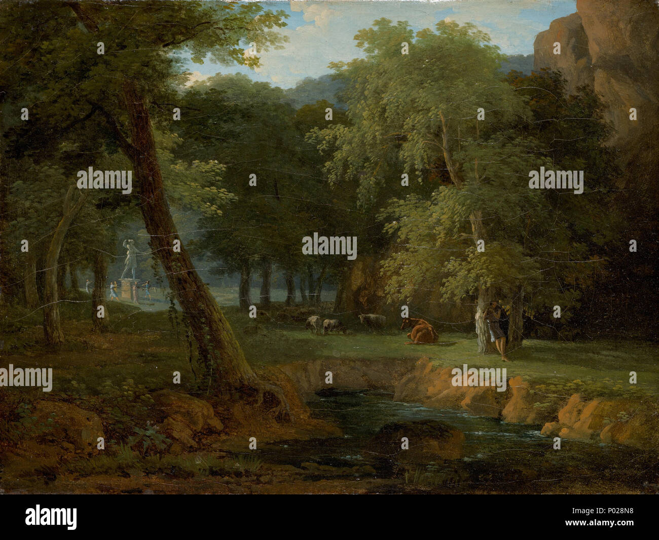 Peinture ; huile sur toile ; total : 15,9 x 21,3 cm (6 1/4 x 8 3/8 in.) ; 26 Scène forestiers avec Nymphes et un Herm C-4100205 Banque D'Images