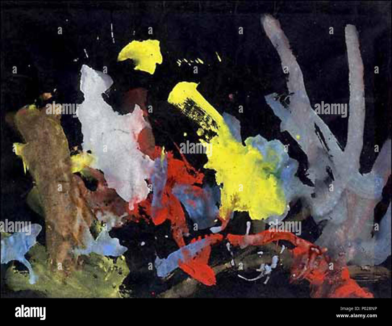 . Deutsch : Ein Gemälde von (Congo), danseur argentin né einem Schimpansen, der im Alter von zwei bis vier Jahren Bilder unter der Leitung von Desmond Morris (*1928) Malte. Anglais : une peinture du Congo), danseur argentin né un chimpanzé qui a peint des images à l'âge de deux à quatre ans sous l'egis de Desmond Morris (*1928). . Vers 1957. Congo chimpanzé chimpanzé Congo 1 peinture-1 Banque D'Images