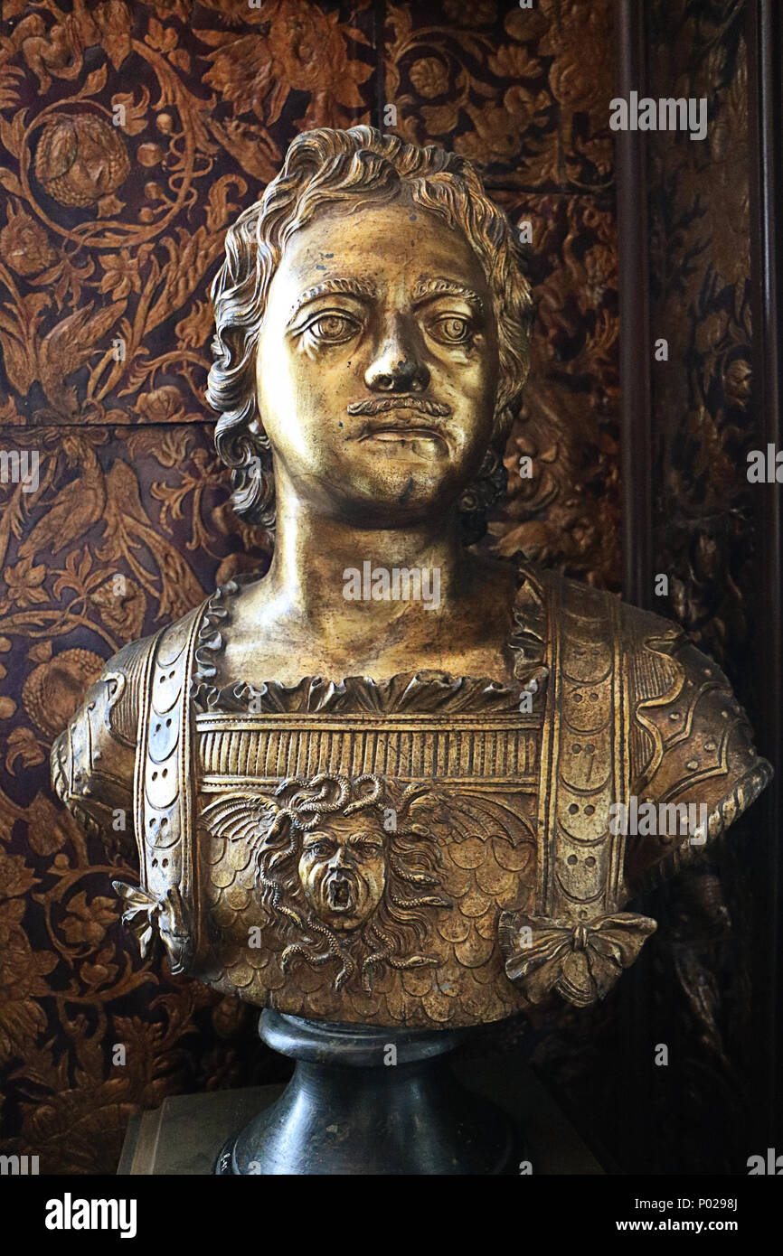Copenhague, Danemark - 17 mai, 2018. Buste doré du Tsar Pierre le Grand au château de Rosenborg à Copenhague Banque D'Images