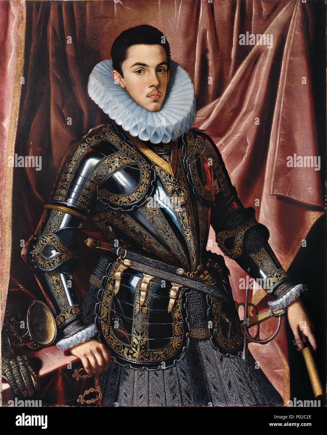 . Español : Retrato del Príncipe Felipe Manuel de Saboya (1586-1605), que fue el hijo primogénito de Carlos Manuel I de Saboya, Duque de Saboya, y de la Infanta Catalina Micaela de l'Autriche, hija del Rey Felipe II d'Espagne. . Felipe Manuel de Saboya . Ca. 160416 Juan Pantoja de la Cruz - Portrait du prince Philip Emmanuel de Savoie - Google Art Project Banque D'Images