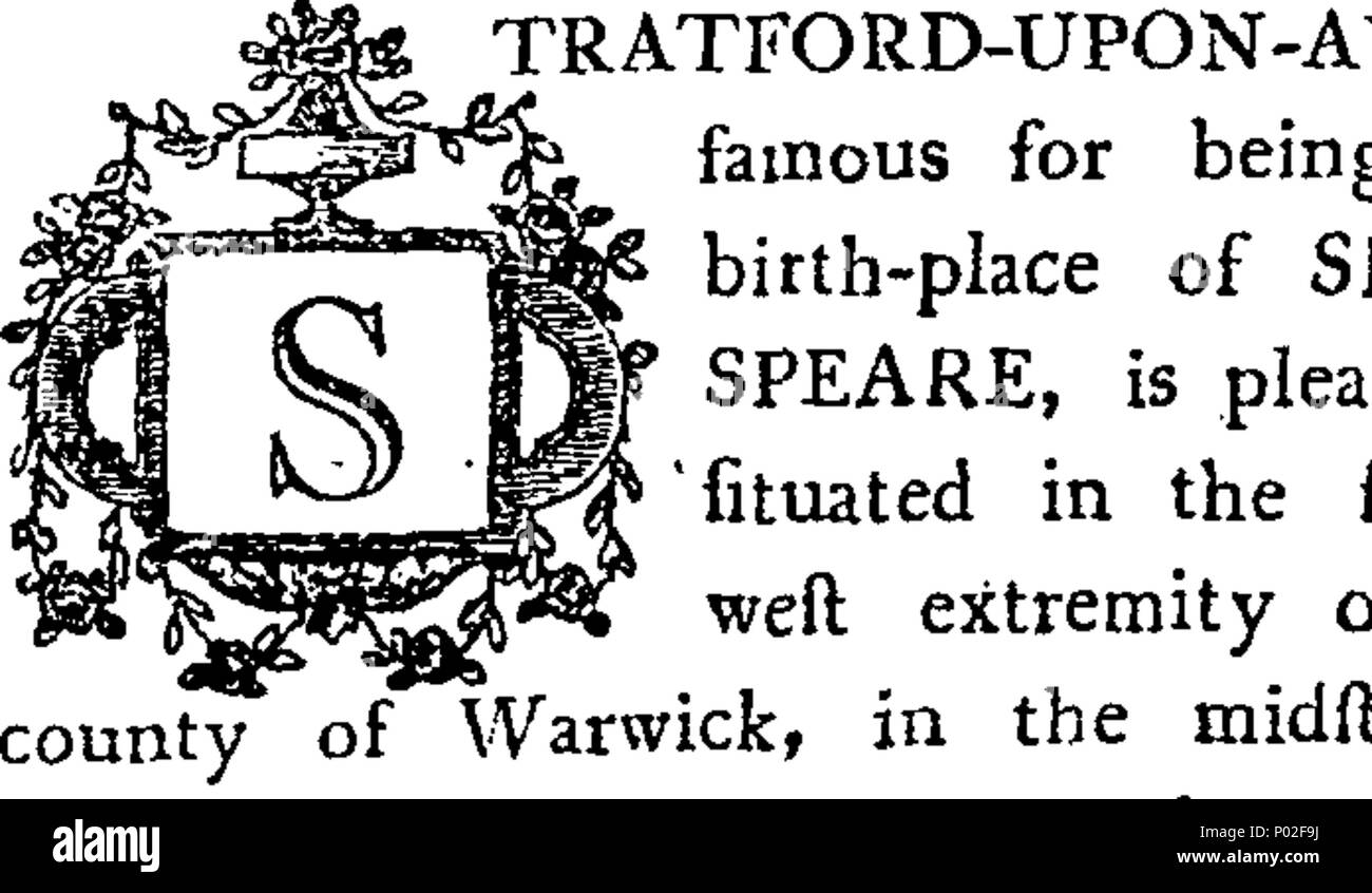 . Anglais : fleuron de livre : un bref compte rendu de Stratford-Upon-Avon, avec une description particulière et de l'enquête, de la collégiale, le mausolée de Shakspeare ; contenant tous les emblèmes héraldiques, et inscriptions monumentales y figurent : auquel s'ajoute, à titre d'annexe, quelque compte de la vie des trois éminents prélats, qui tirent leur Sirnames de Stratford, le lieu de leur naissance. 27 Un bref compte rendu de Stratford-Upon-Avon Fleuron T100305-4 Banque D'Images