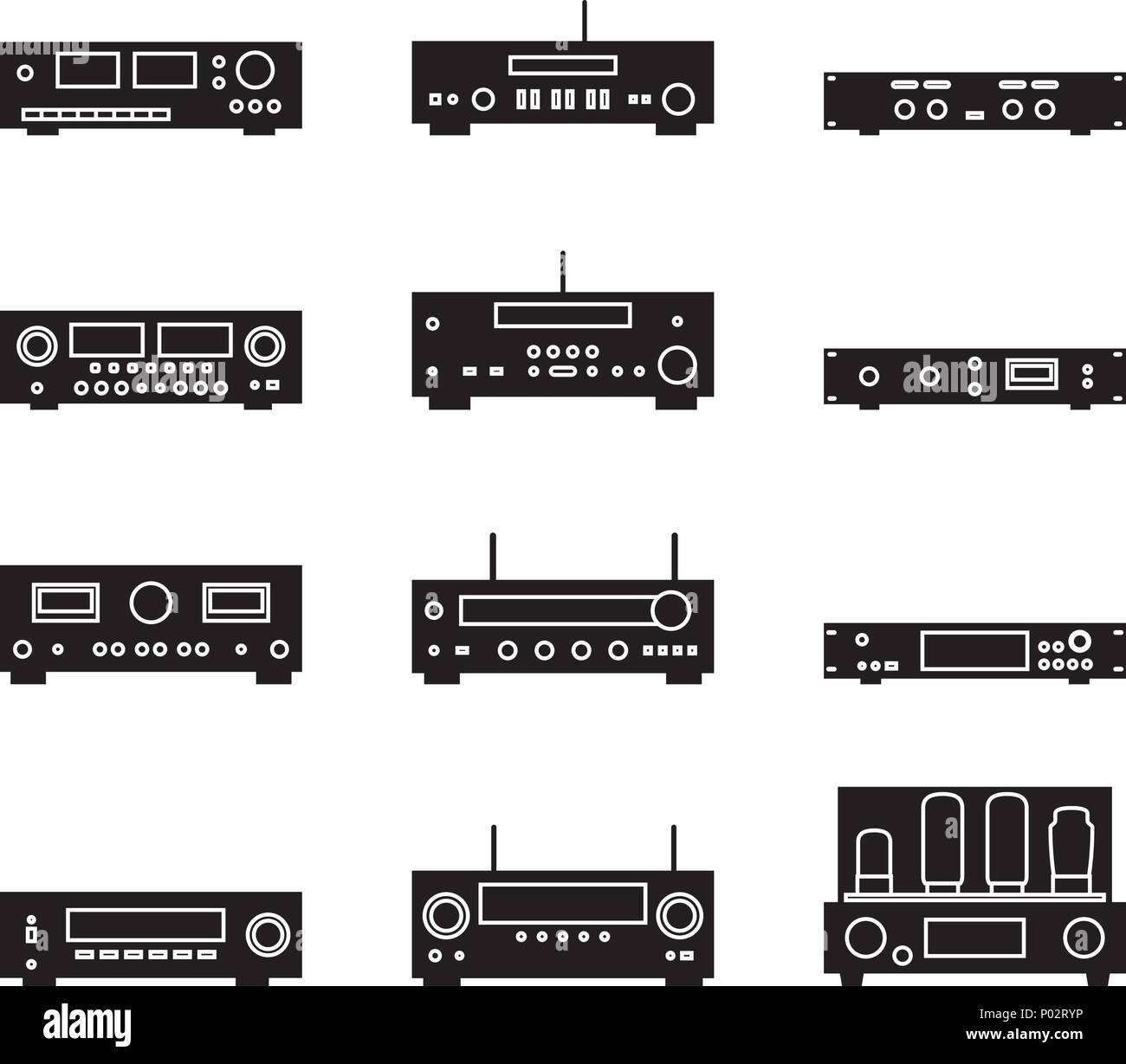 L'équipement audio pour la musique de l'expérience. Amplificateur et récepteur. Vecteur Silhouette Illustration de Vecteur