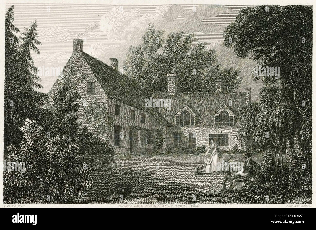 . English : 'Le presbytère de Thorpe Burham' technique inclut la gravure. C'est l'imprimer à partir de ce qui est présumé être la peinture à l'huile par Isaac Pocock ( BHC1772). Elle a été gravée pour le volume 1 de Clarke et McArthur's 'Vie de Nelson' (1809). 'La Maison de Parsonage Thorpe Burham' . Publié le 15 novembre 1808. John Landseer ; Thomas Cadell et William Davies ; après Isaac Pocock 11 'Le presbytère de Thorpe Burham' RMG4316 PW Banque D'Images