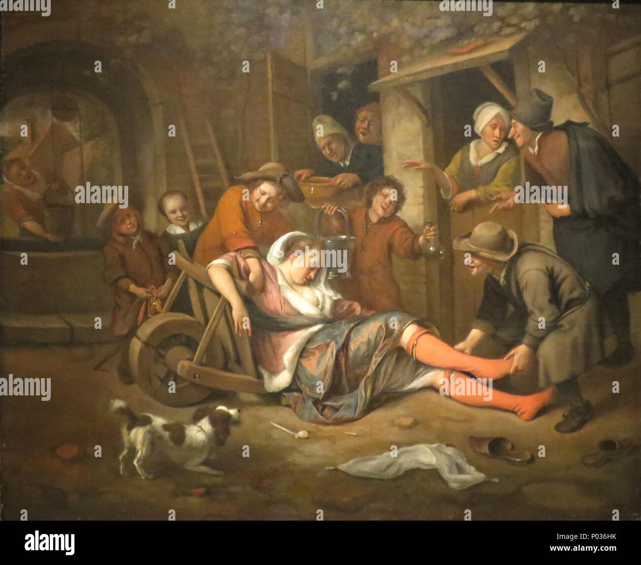 . Anglais : le vin est moqueur (de wijn is een spotter) par Jan Steen, ch. 1668-70, huile sur toile, Norton Simon Museum . Le vin est moqueur . circa 1668-70 12 'Le vin est moqueur' de Jan Steen, ch. 1668-70, huile sur toile, Norton Simon Museum Banque D'Images